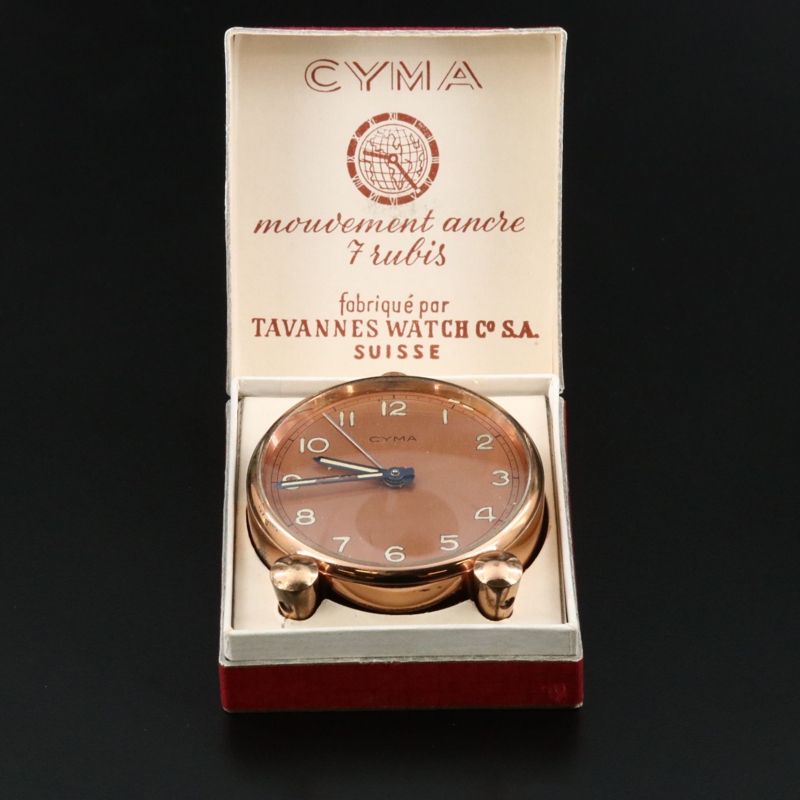 Cyma Retro Style Rose Tone Wind Up Travel Alarm Clock