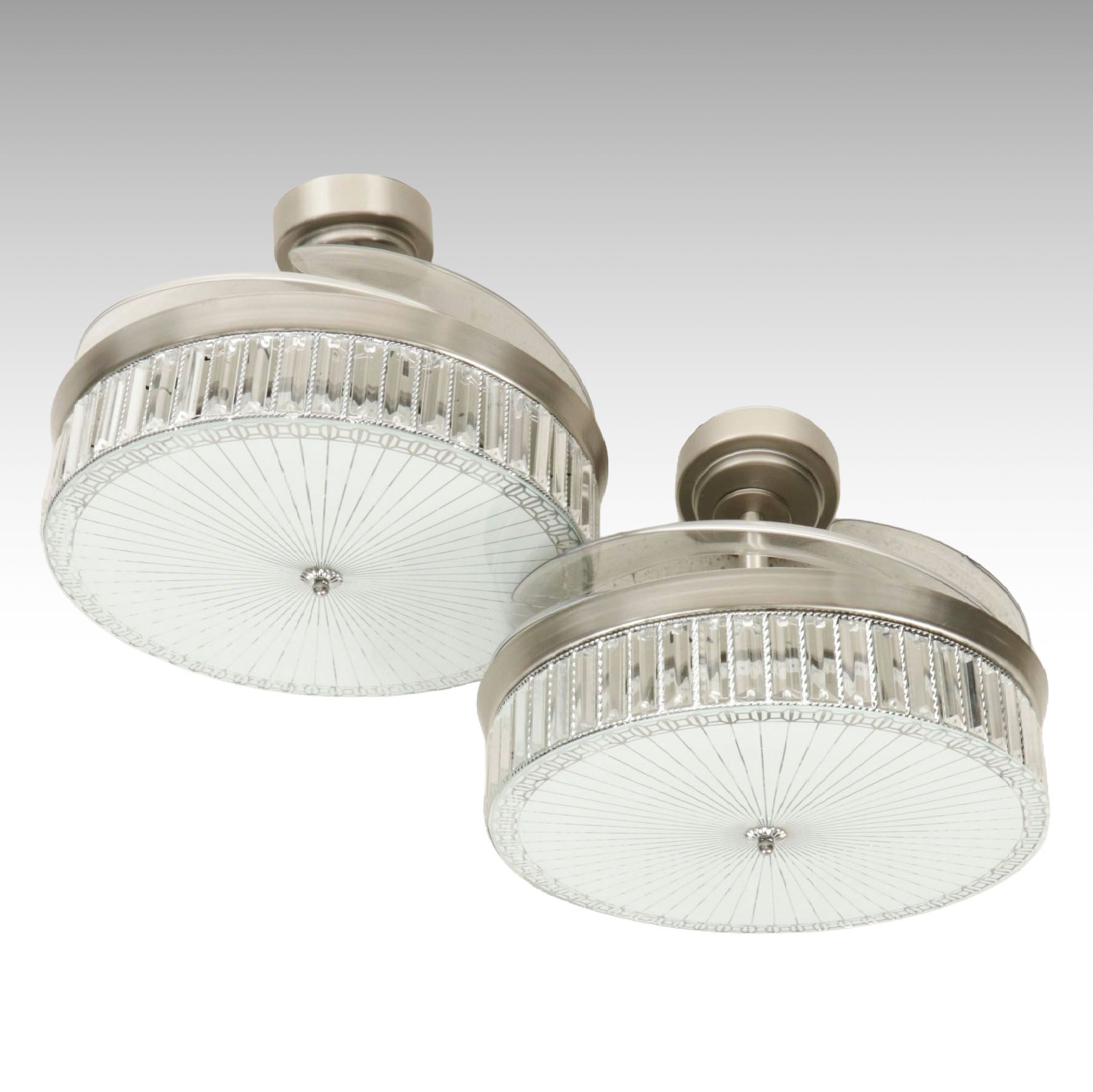 Pair of Integrated Ceiling Fan Crystal Pendant Fixtures