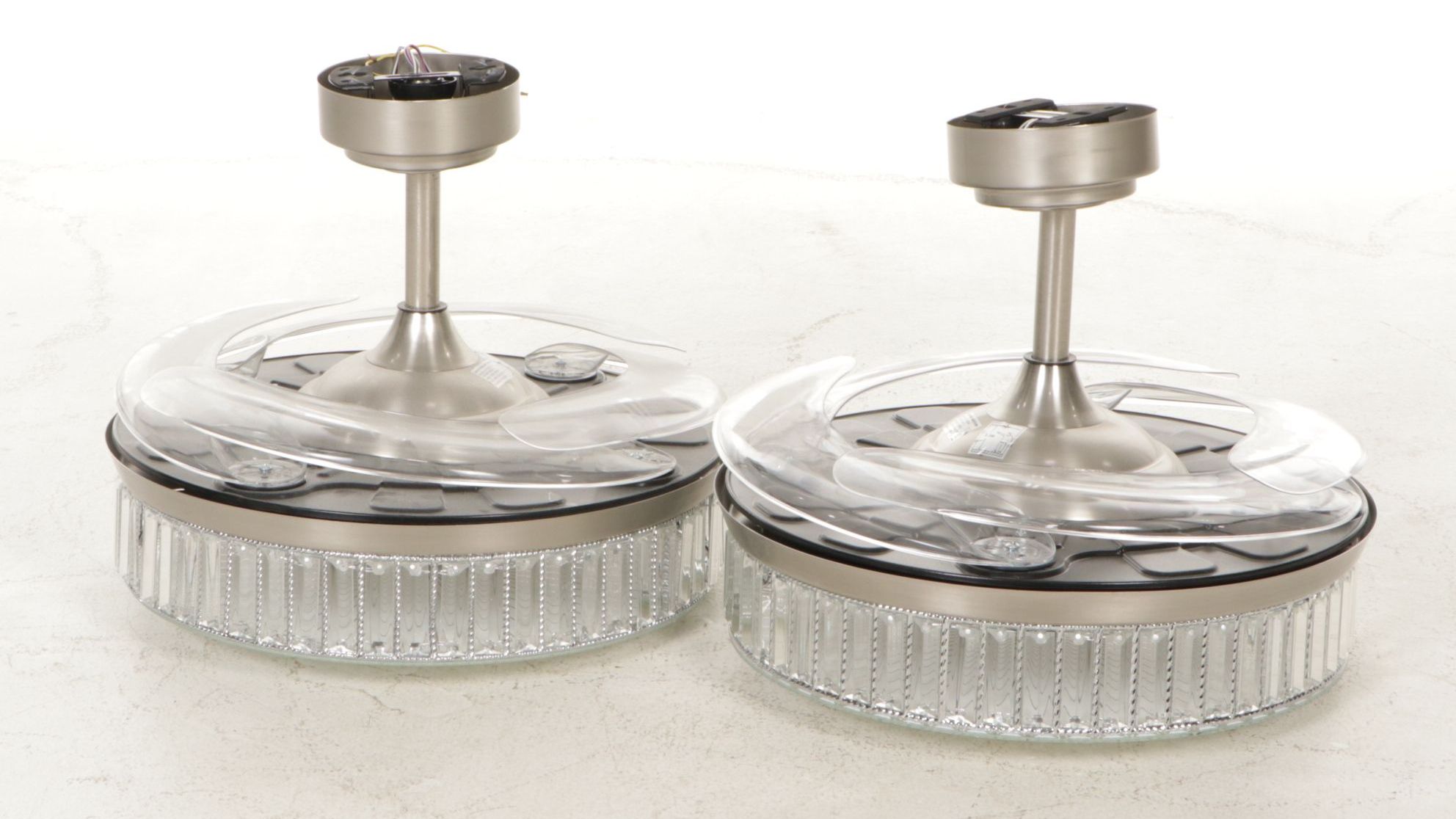 Pair of Integrated Ceiling Fan Crystal Pendant Fixtures