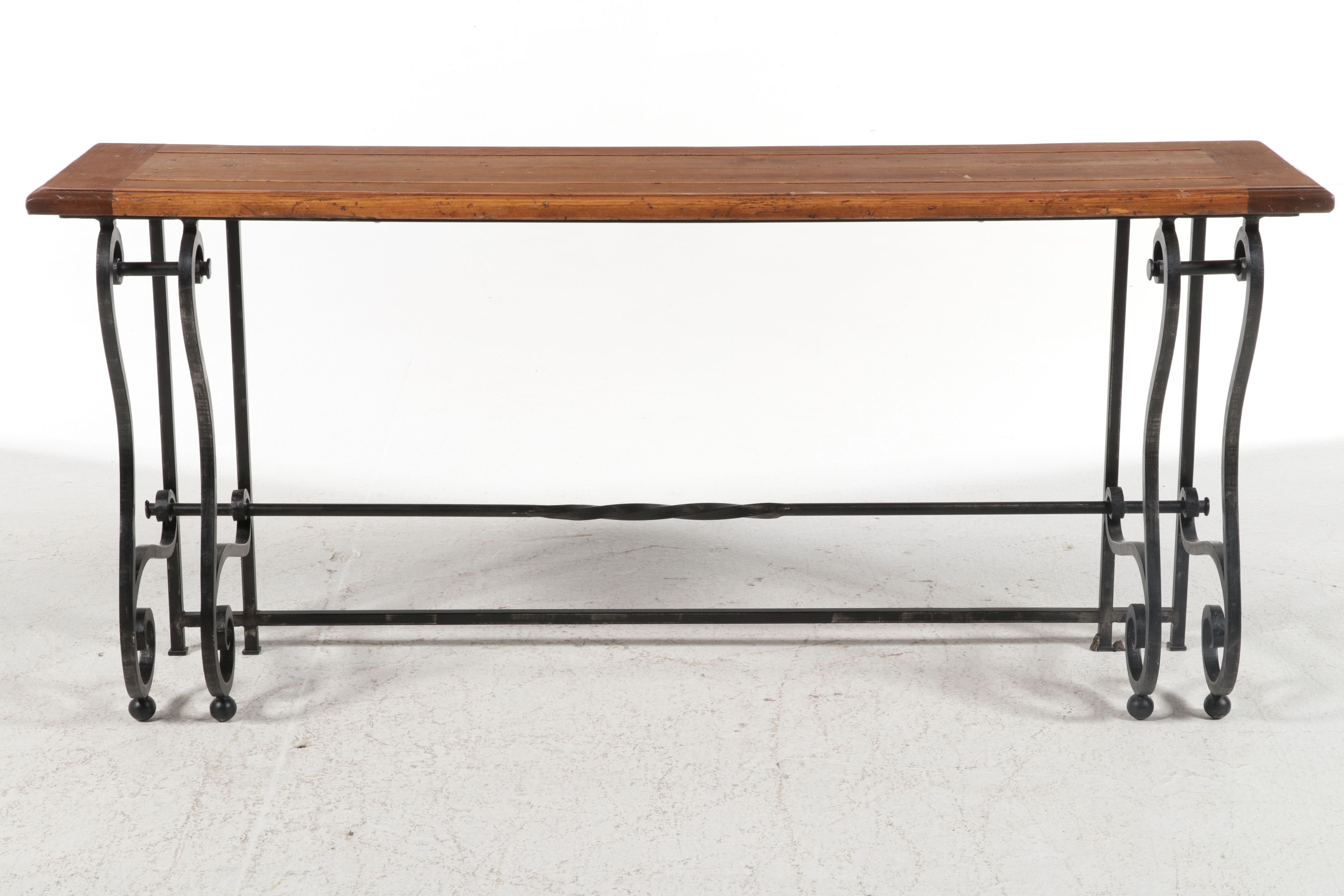 DeLuco Tuscan Style Wood and Wrought Iron Console Table, 21st Century