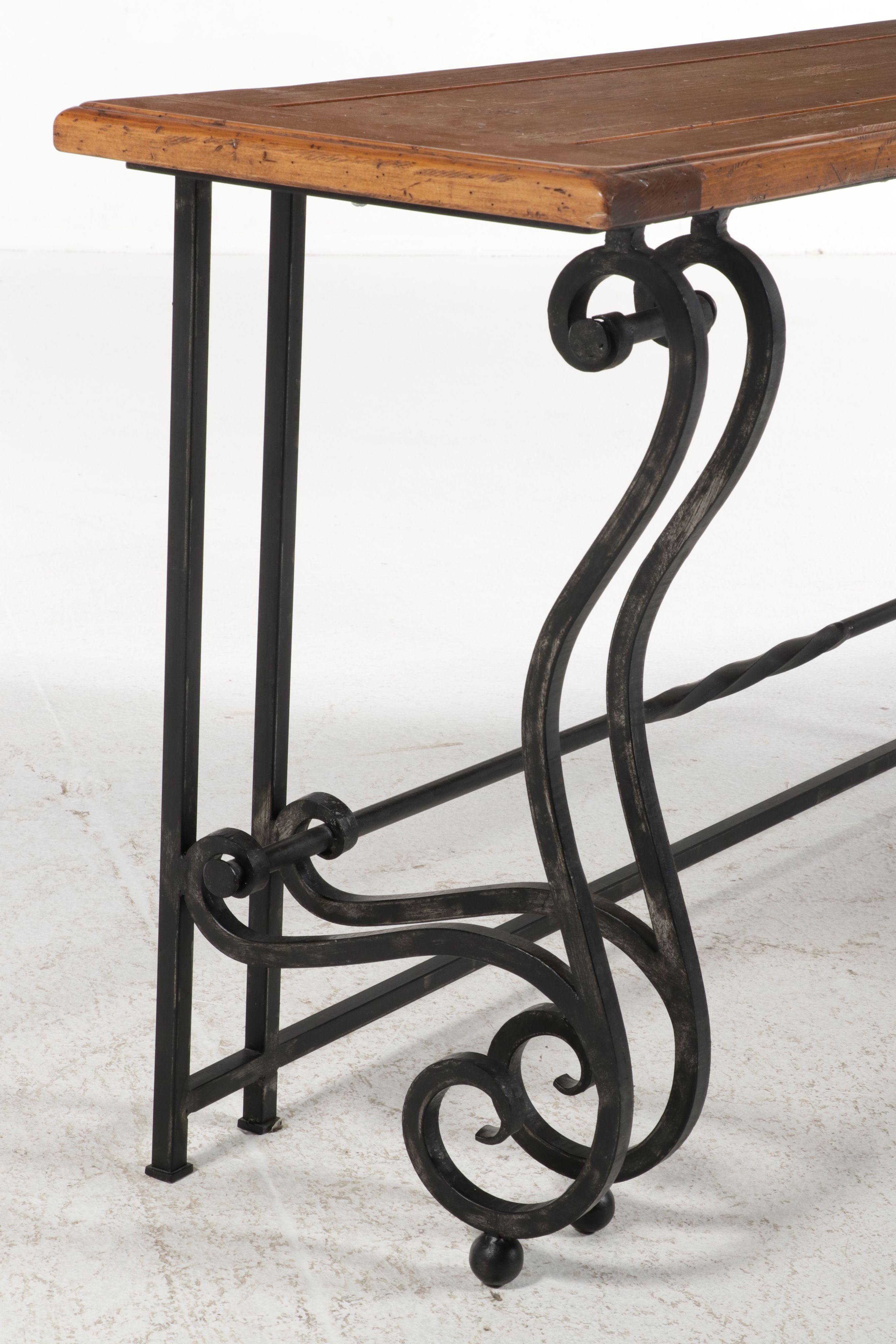 DeLuco Tuscan Style Wood and Wrought Iron Console Table, 21st Century