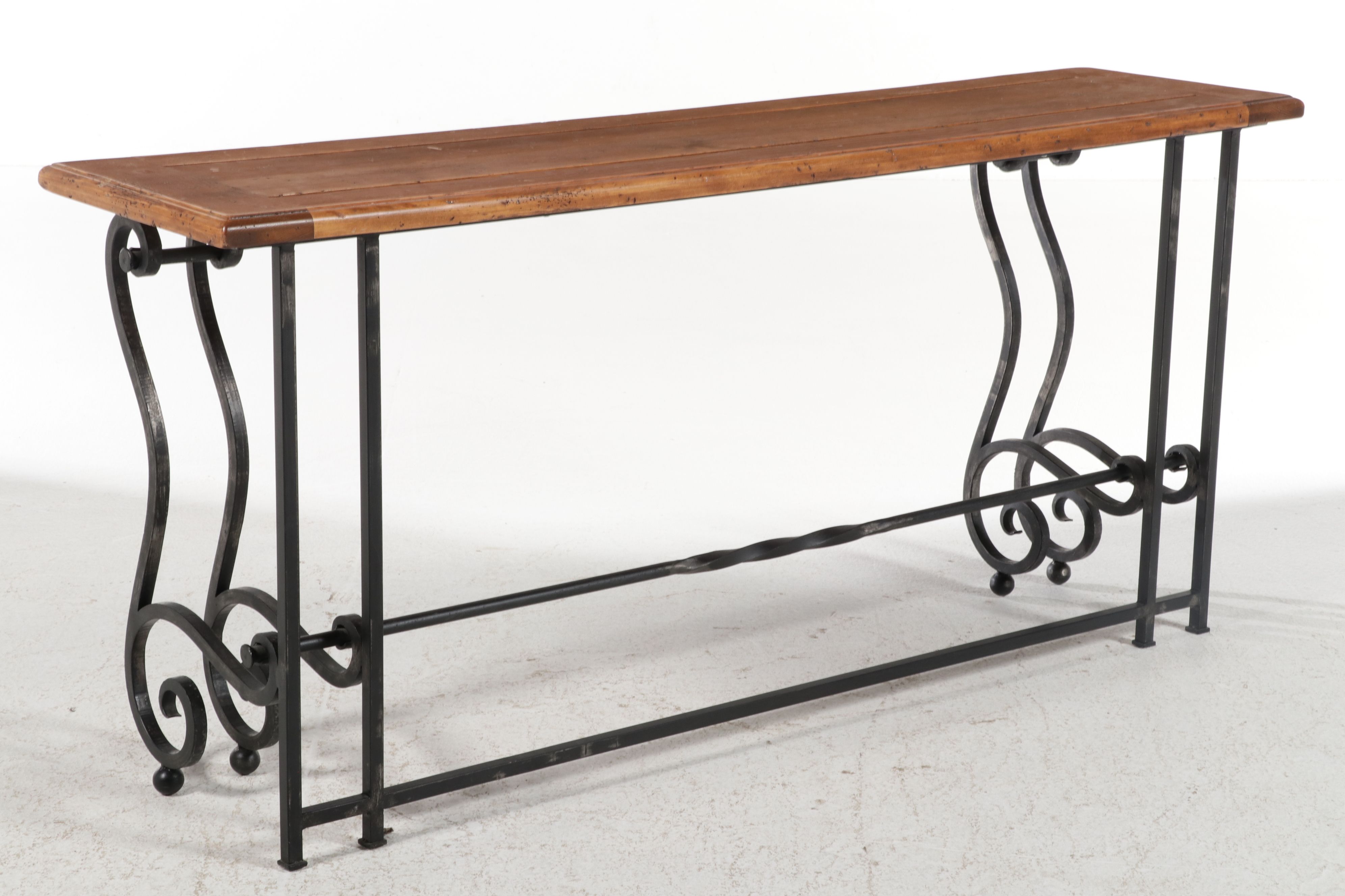 DeLuco Tuscan Style Wood and Wrought Iron Console Table, 21st Century