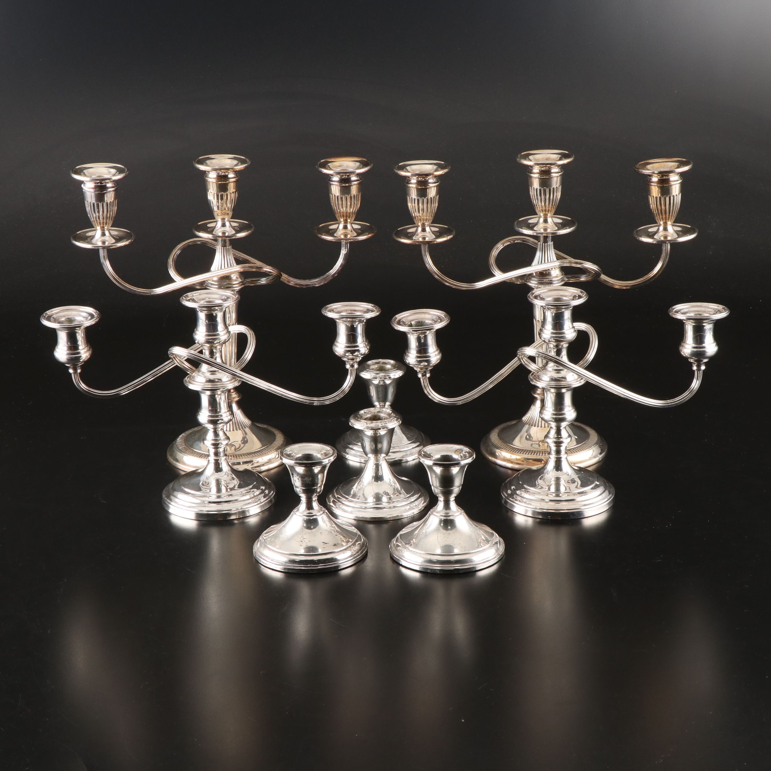 Pair of S. Kirk & Son Weighted Sterling Candelabra with Other Candle Holders