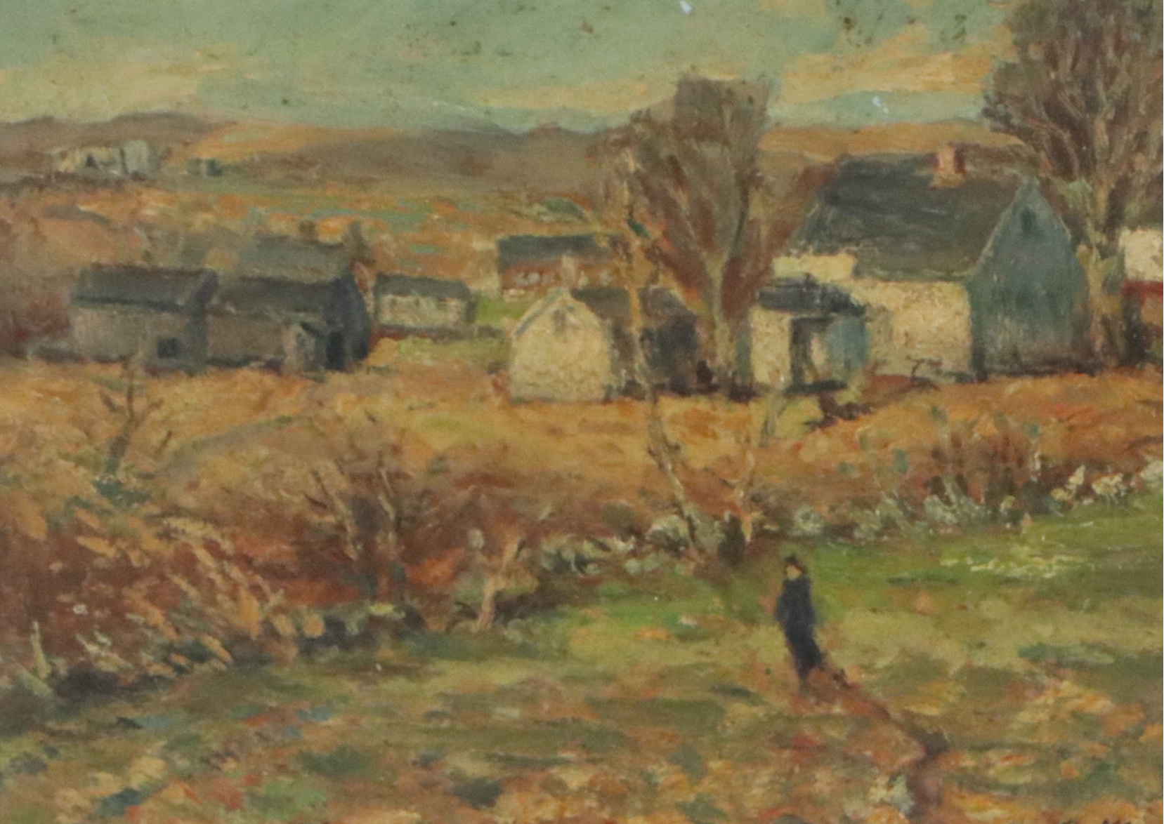 Impressionistic Oil Painting of Suburban Meadow with Figure, 20th Century
