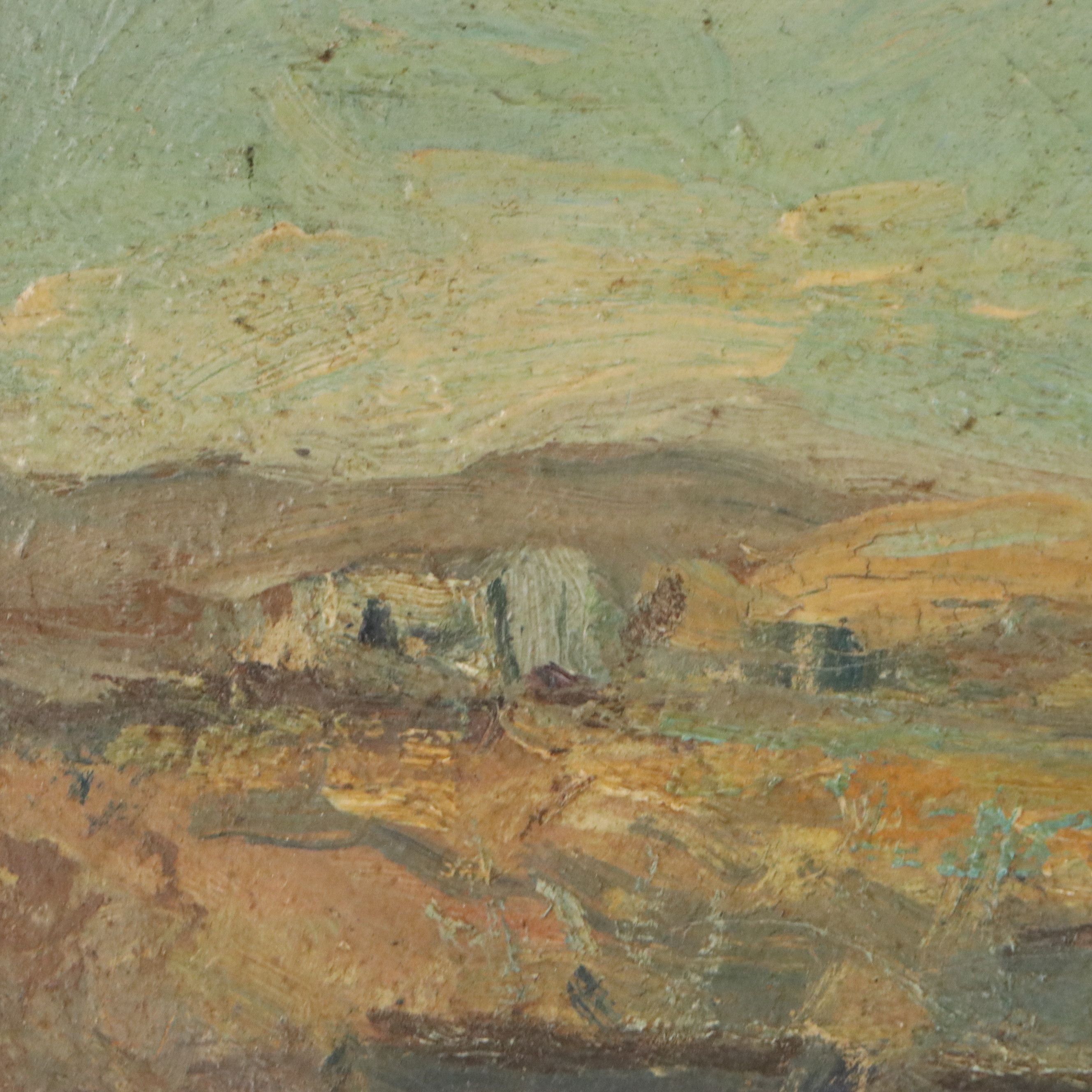 Impressionistic Oil Painting of Suburban Meadow with Figure, 20th Century