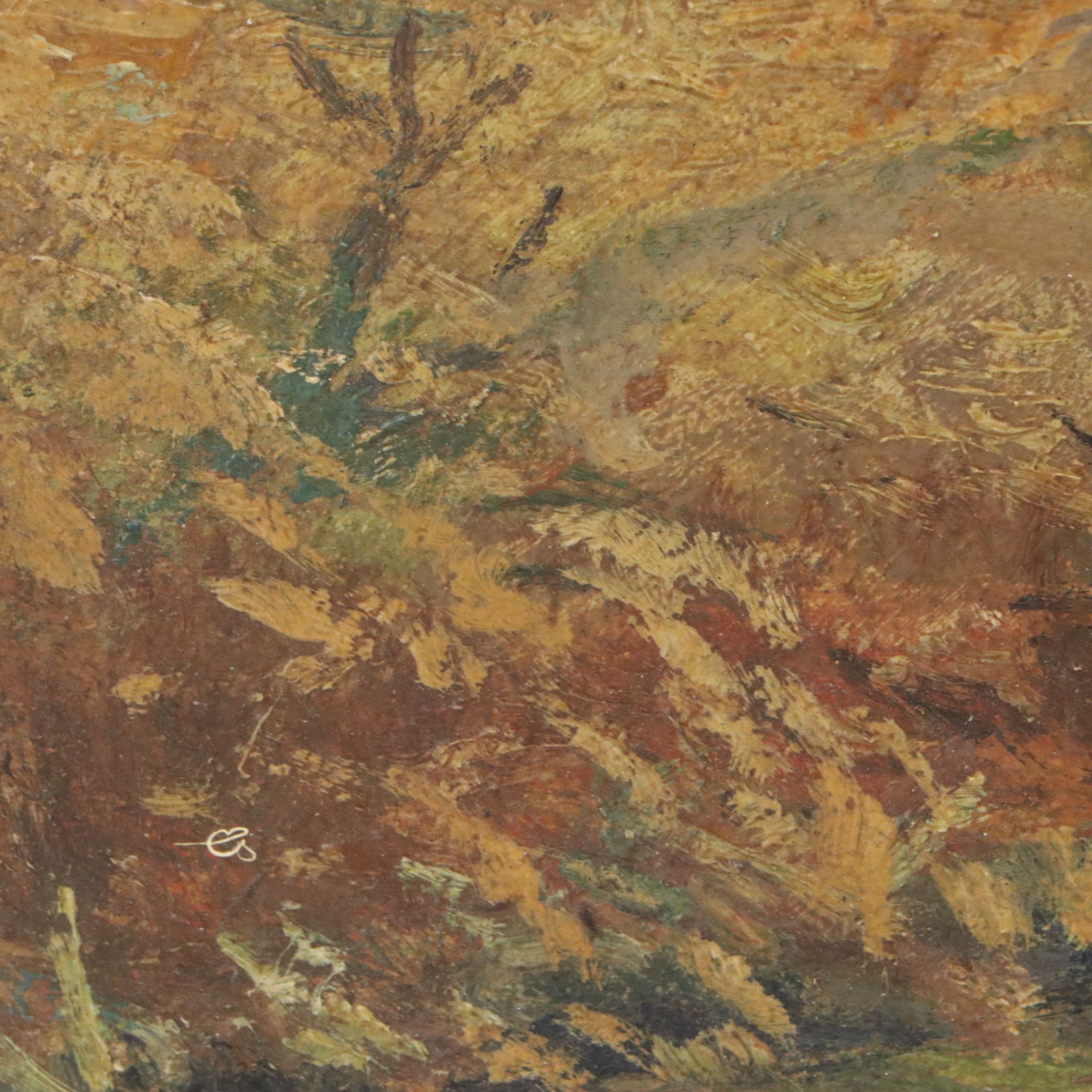 Impressionistic Oil Painting of Suburban Meadow with Figure, 20th Century