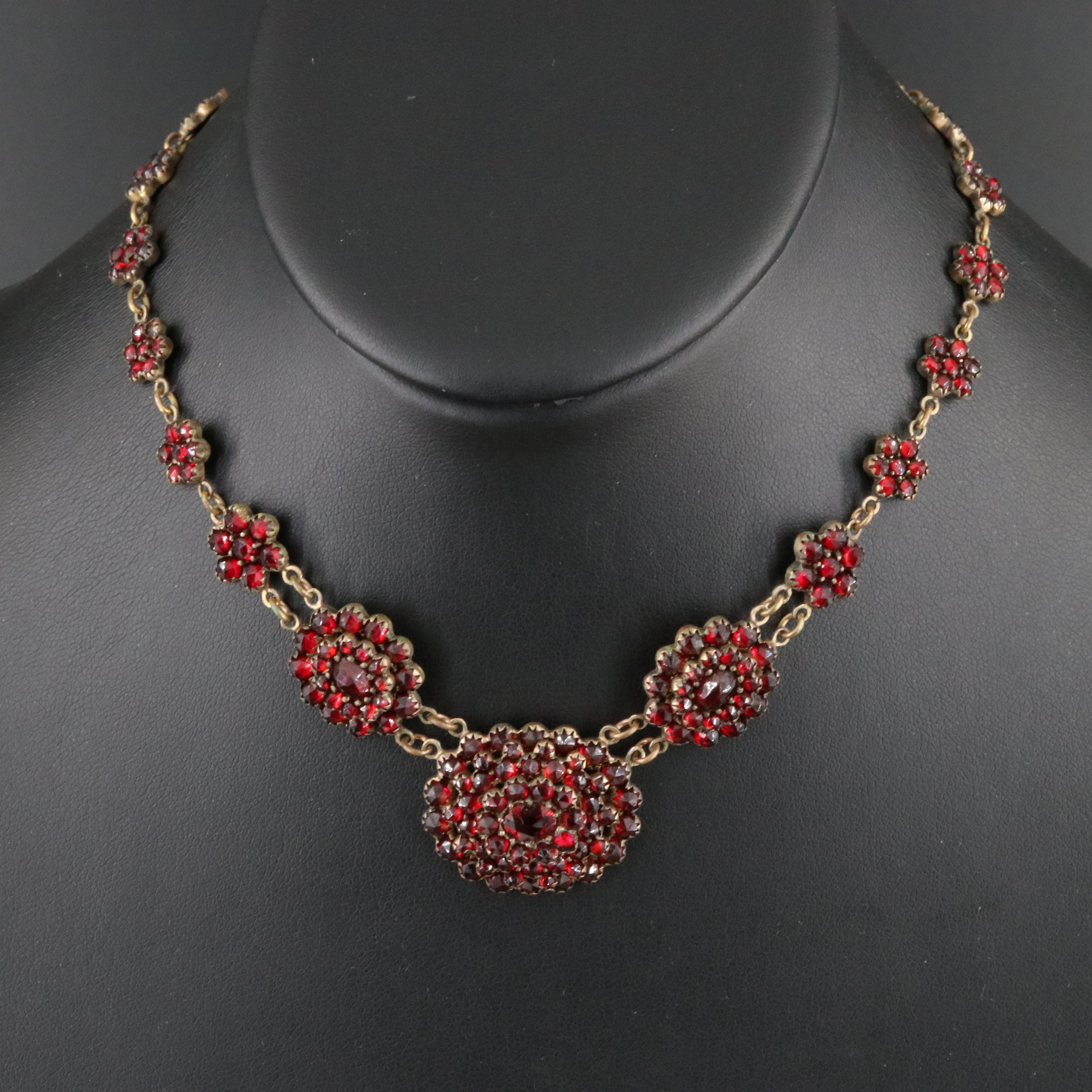 Czech 1920s Garnet Cluster Necklace