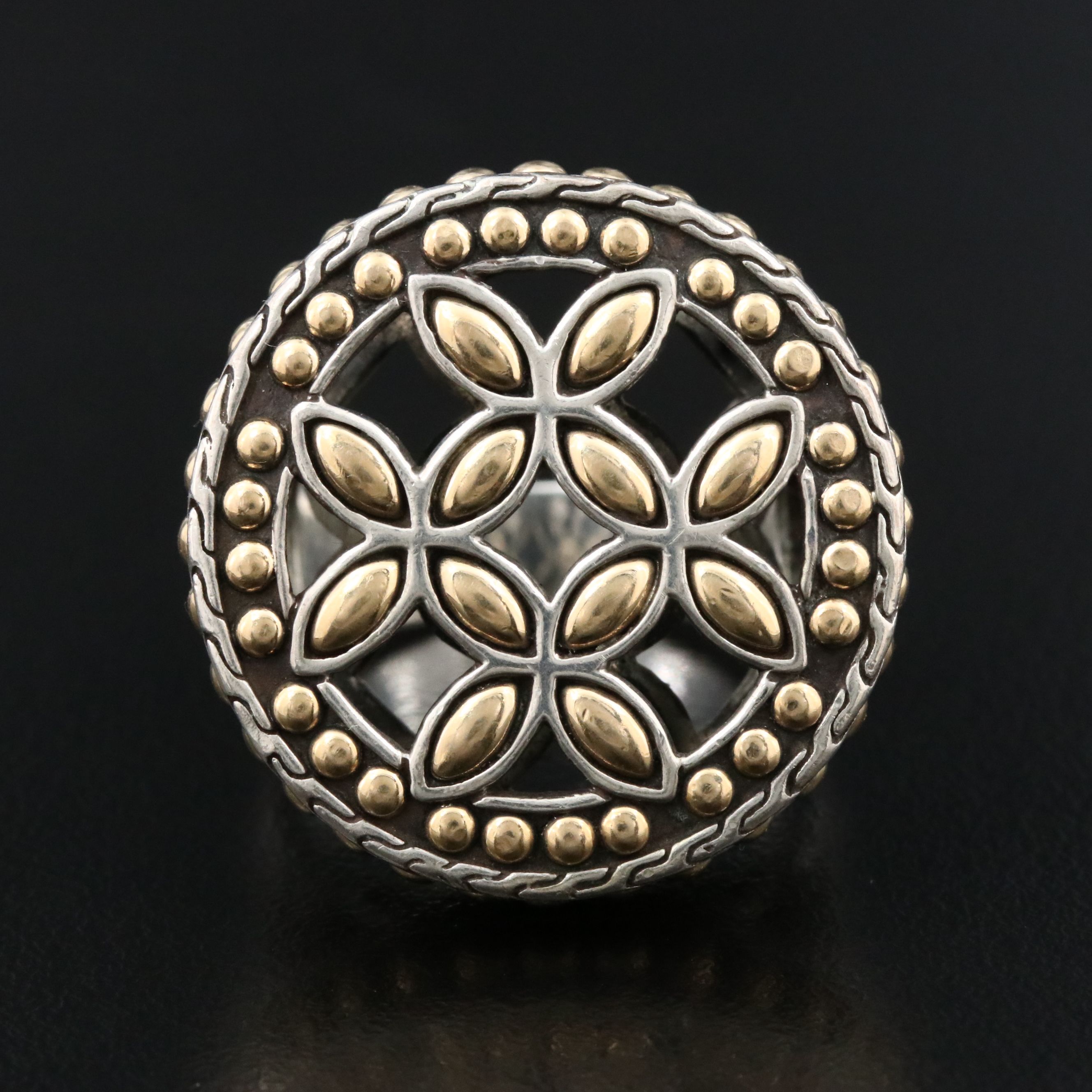 John Hardy Batu Kawung Sterling and 18K Round Top Ring
