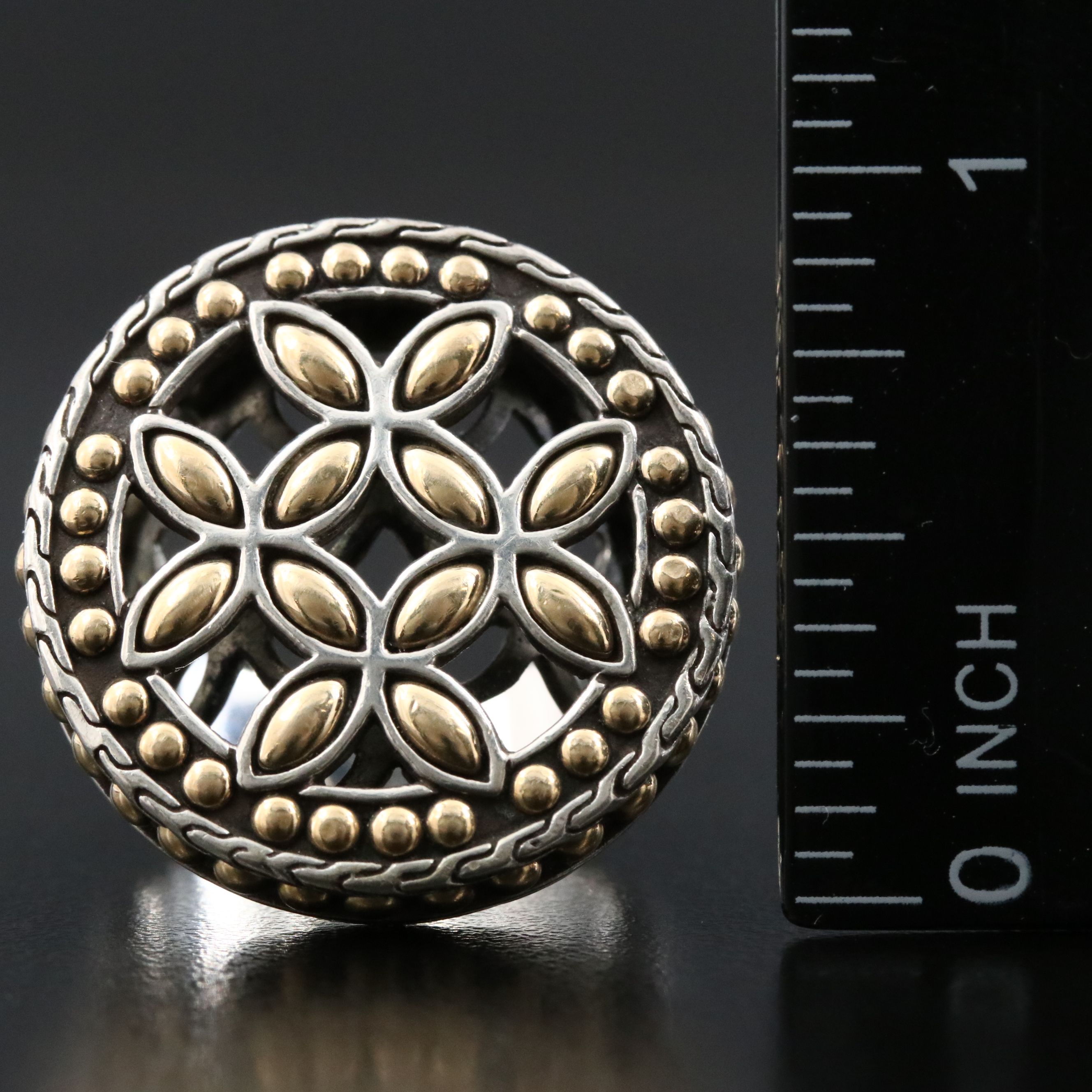 John Hardy Batu Kawung Sterling and 18K Round Top Ring