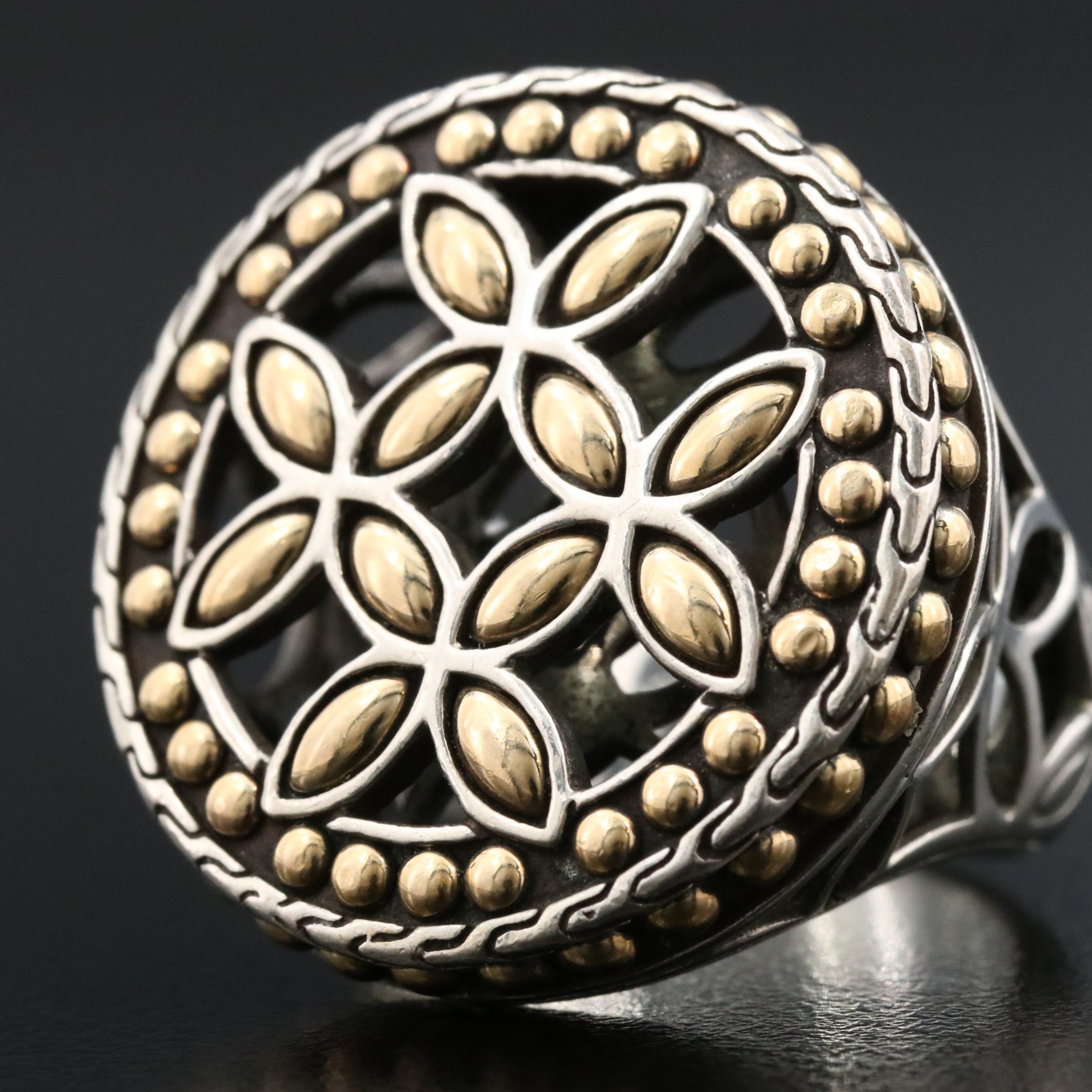 John Hardy Batu Kawung Sterling and 18K Round Top Ring