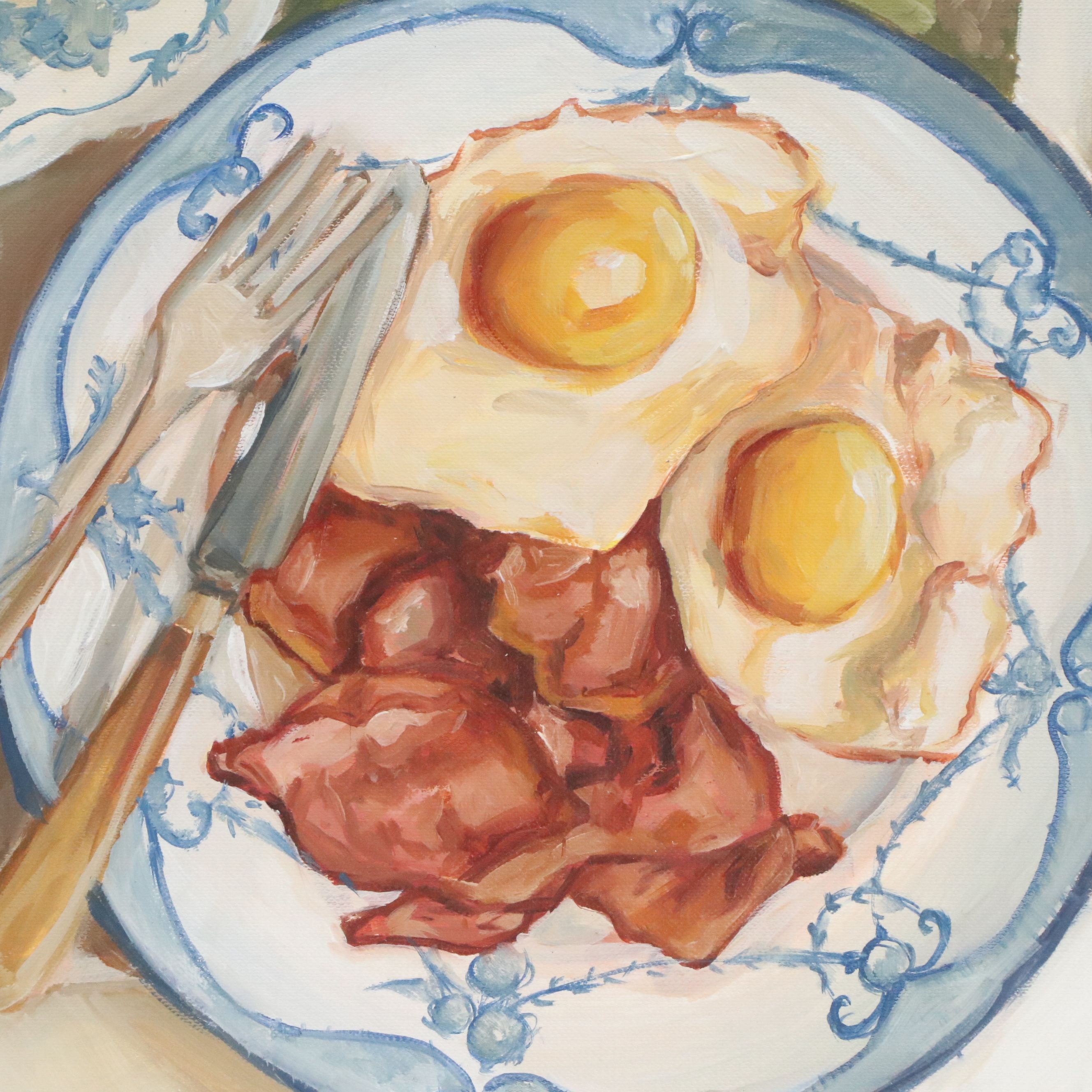 Brittany Presley Oil Painting of English Breakfast with Tea and Newspaper, 2026