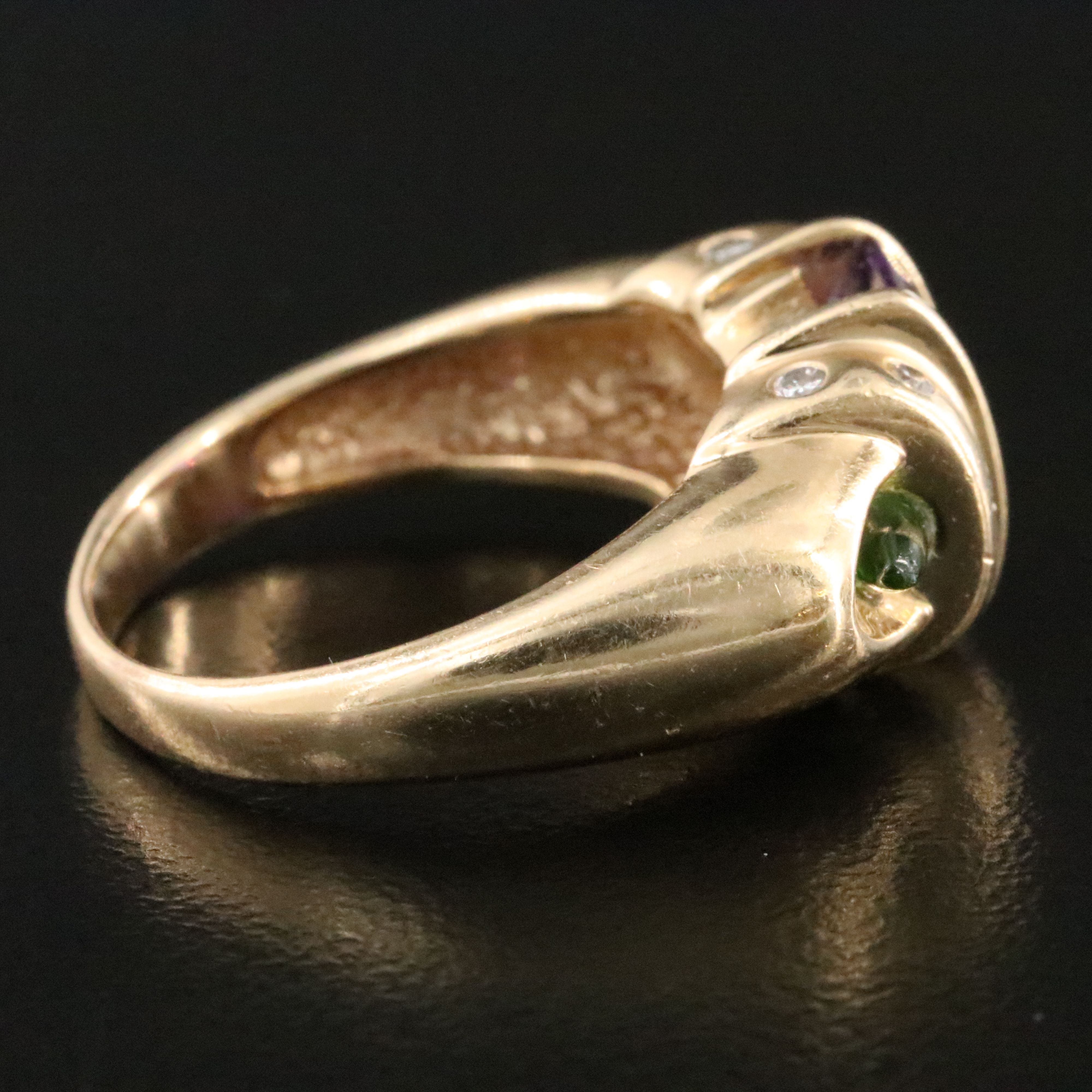 14K Amethyst, Diopside and Diamond Ring