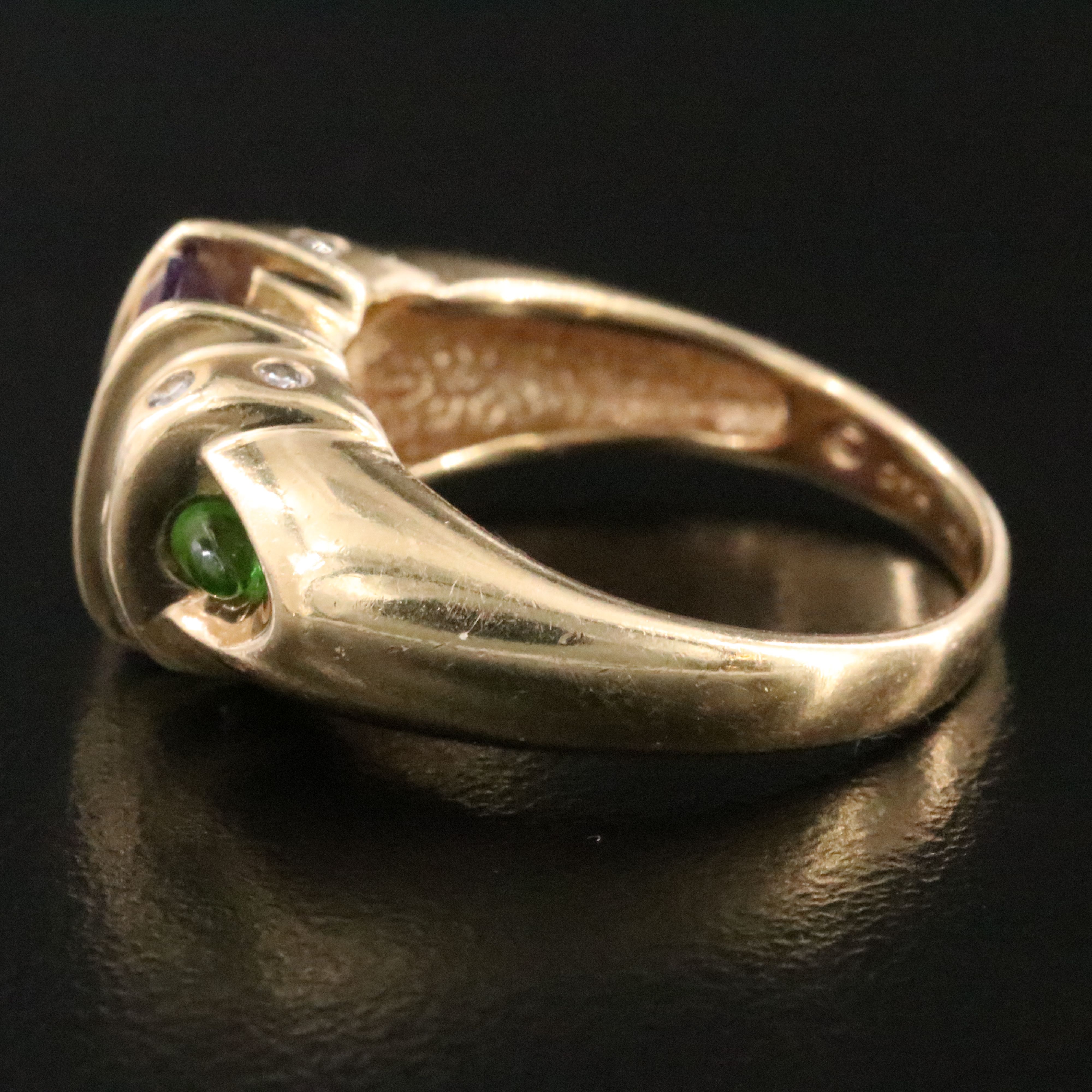 14K Amethyst, Diopside and Diamond Ring