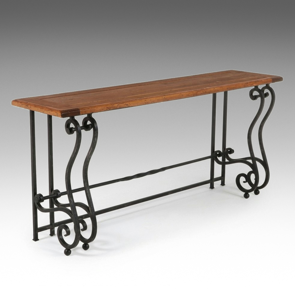 DeLuco Tuscan Style Wood and Wrought Iron Console Table, 21st Century