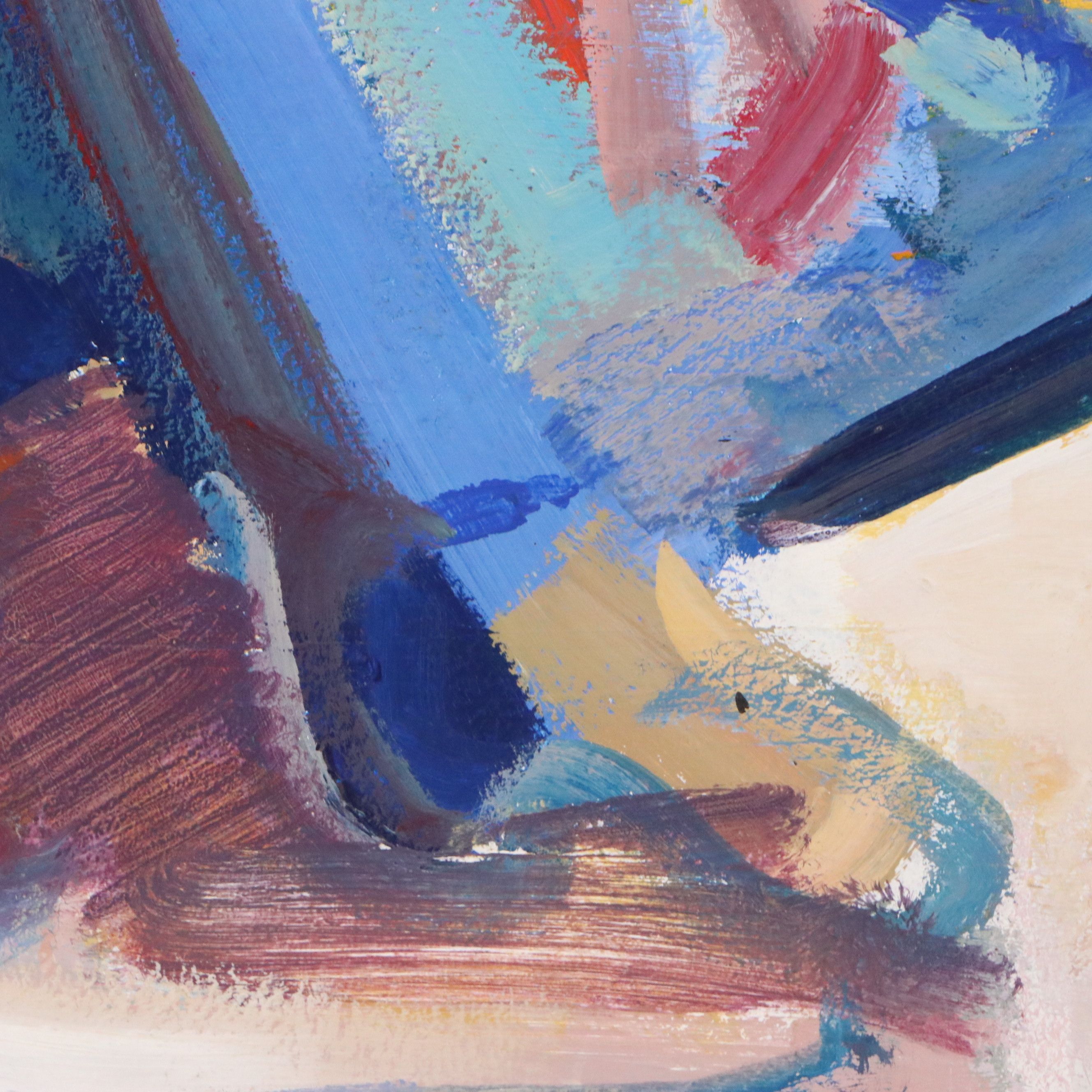 Harry Reisiger Acrylic Painting "Girl Sitting on a Cushion," Late 20th Century