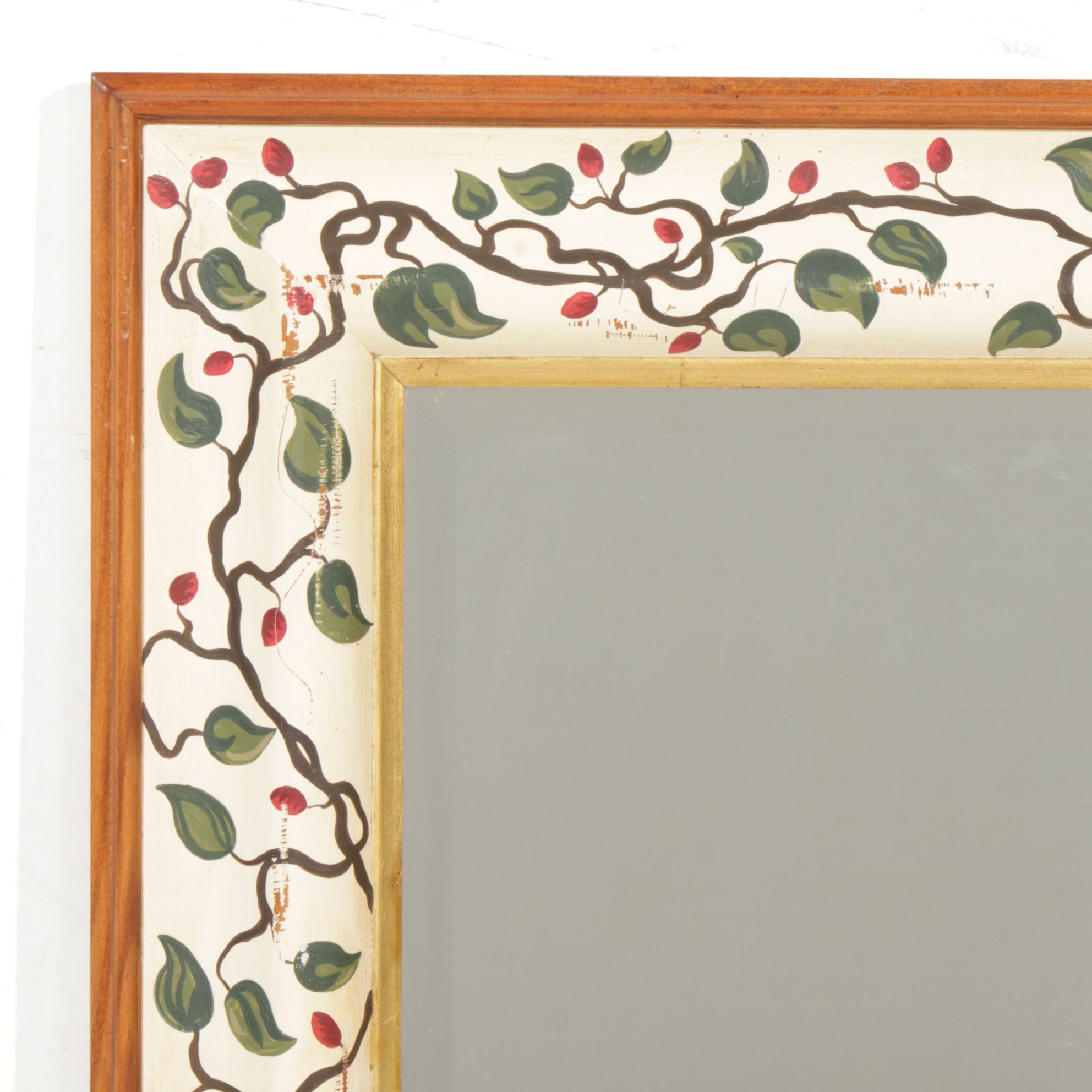 Wall Mirror with Painted Vine Decoration