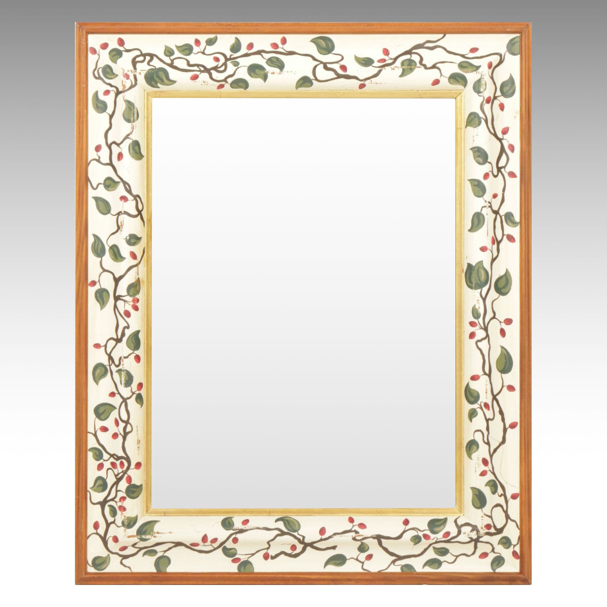 Wall Mirror with Painted Vine Decoration