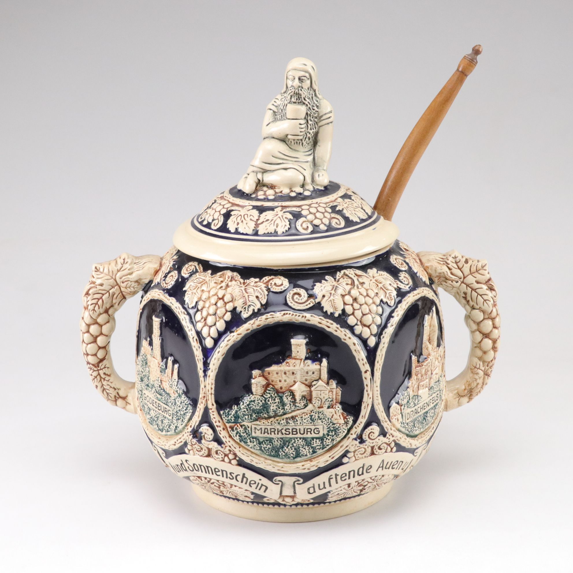 German Marzi & Remy Castles on the Rhein Lidded Punch Bowl and Cups