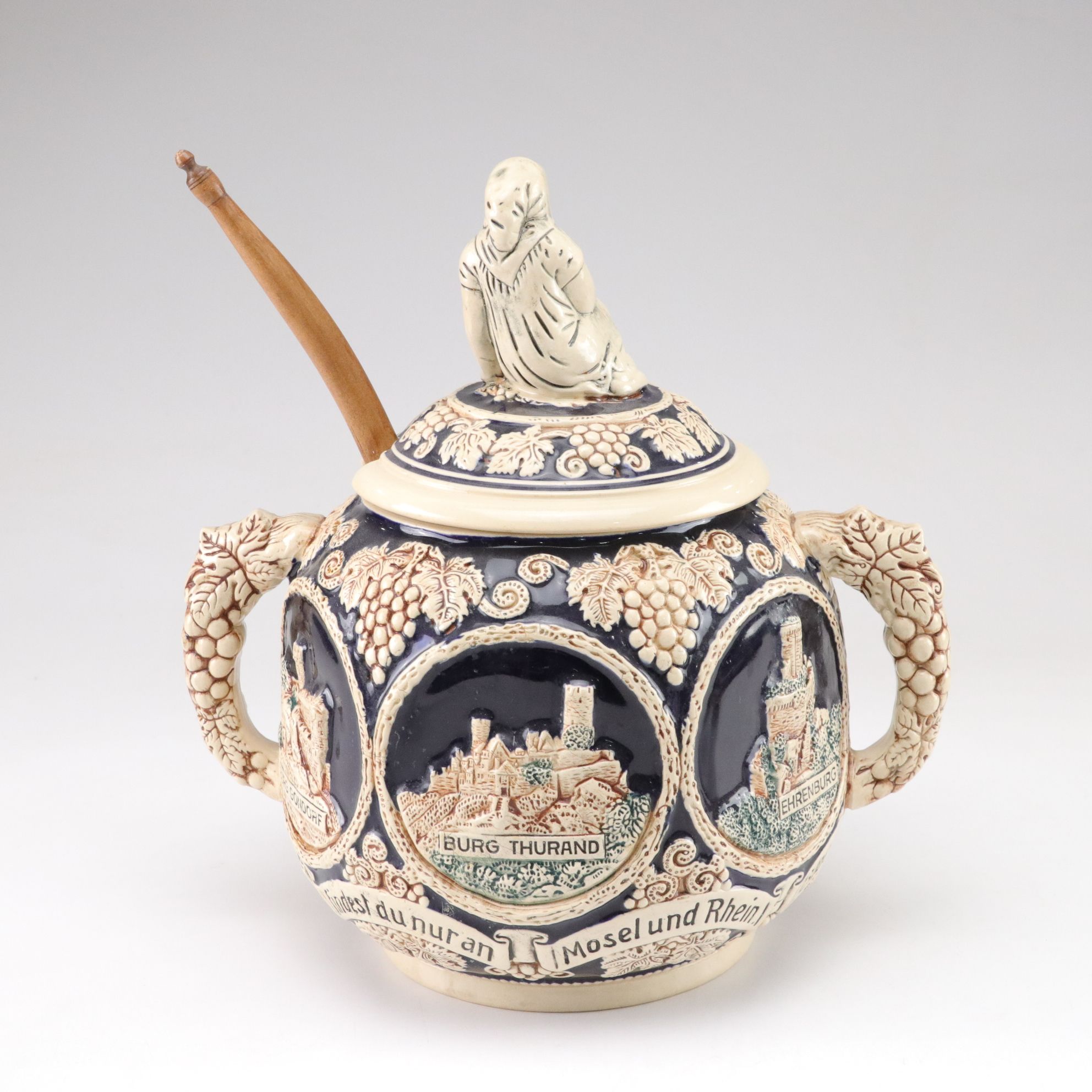 German Marzi & Remy Castles on the Rhein Lidded Punch Bowl and Cups