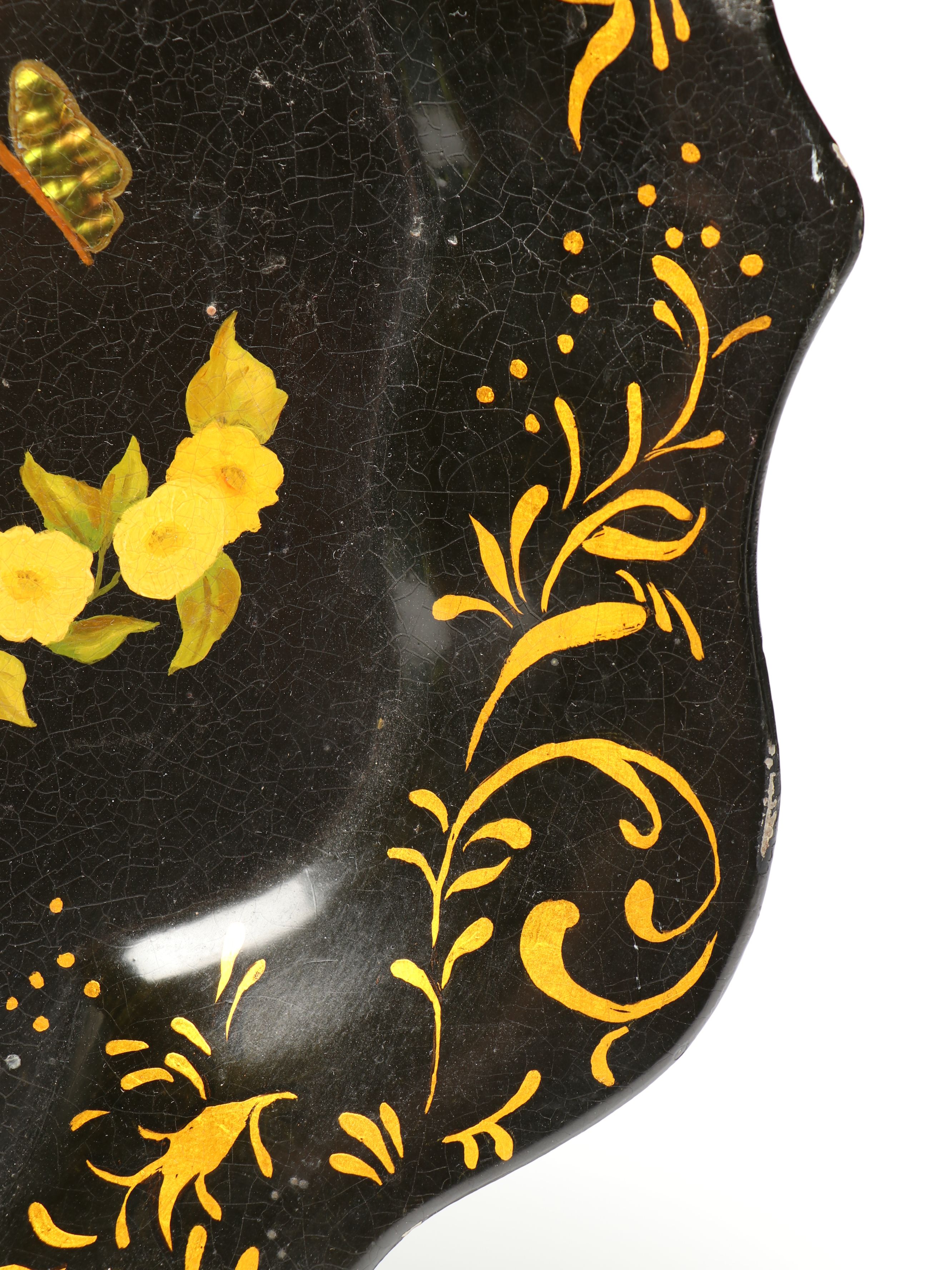 Lacquered and Hand-Painted Floral Metal Tray