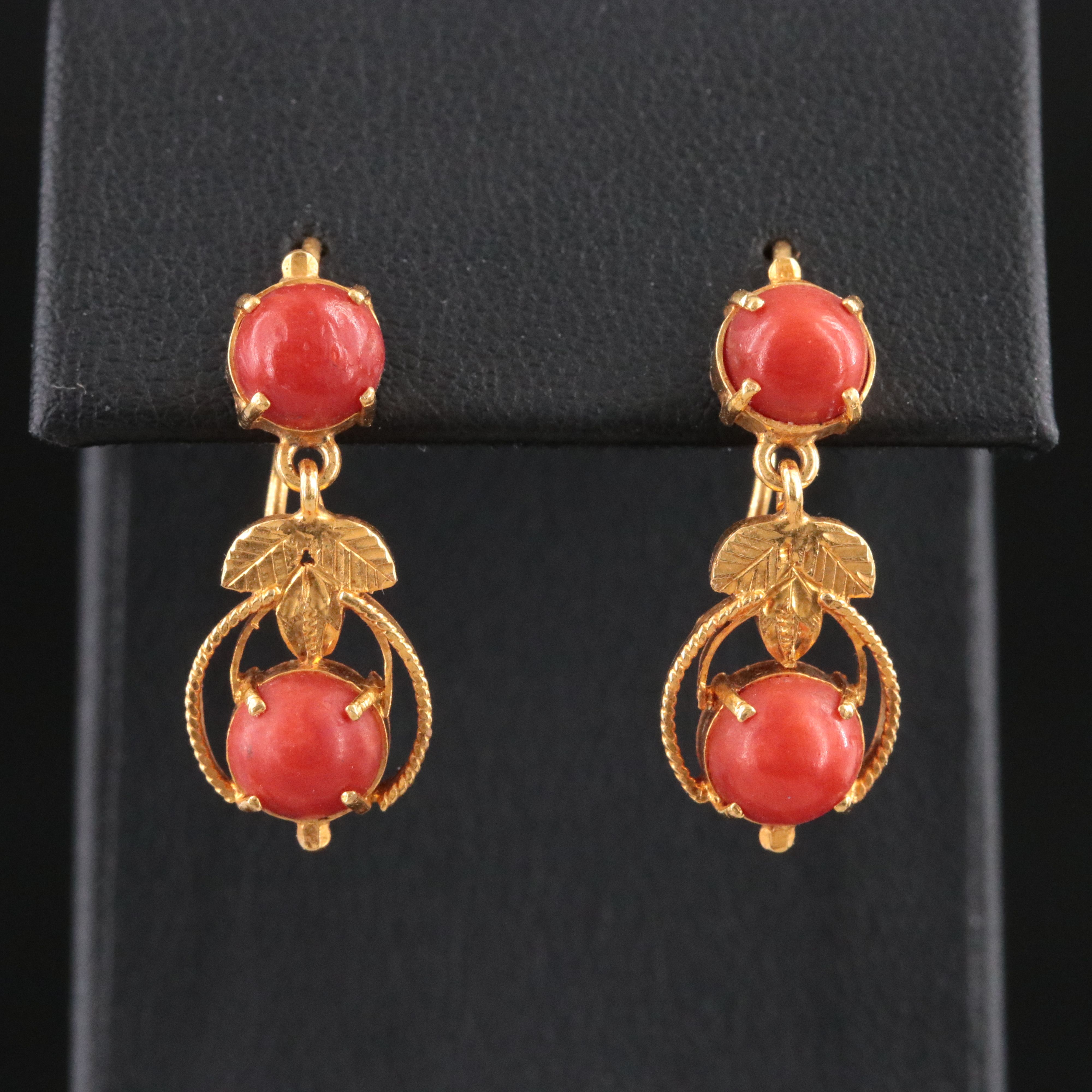 18K Coral Drop Earrings