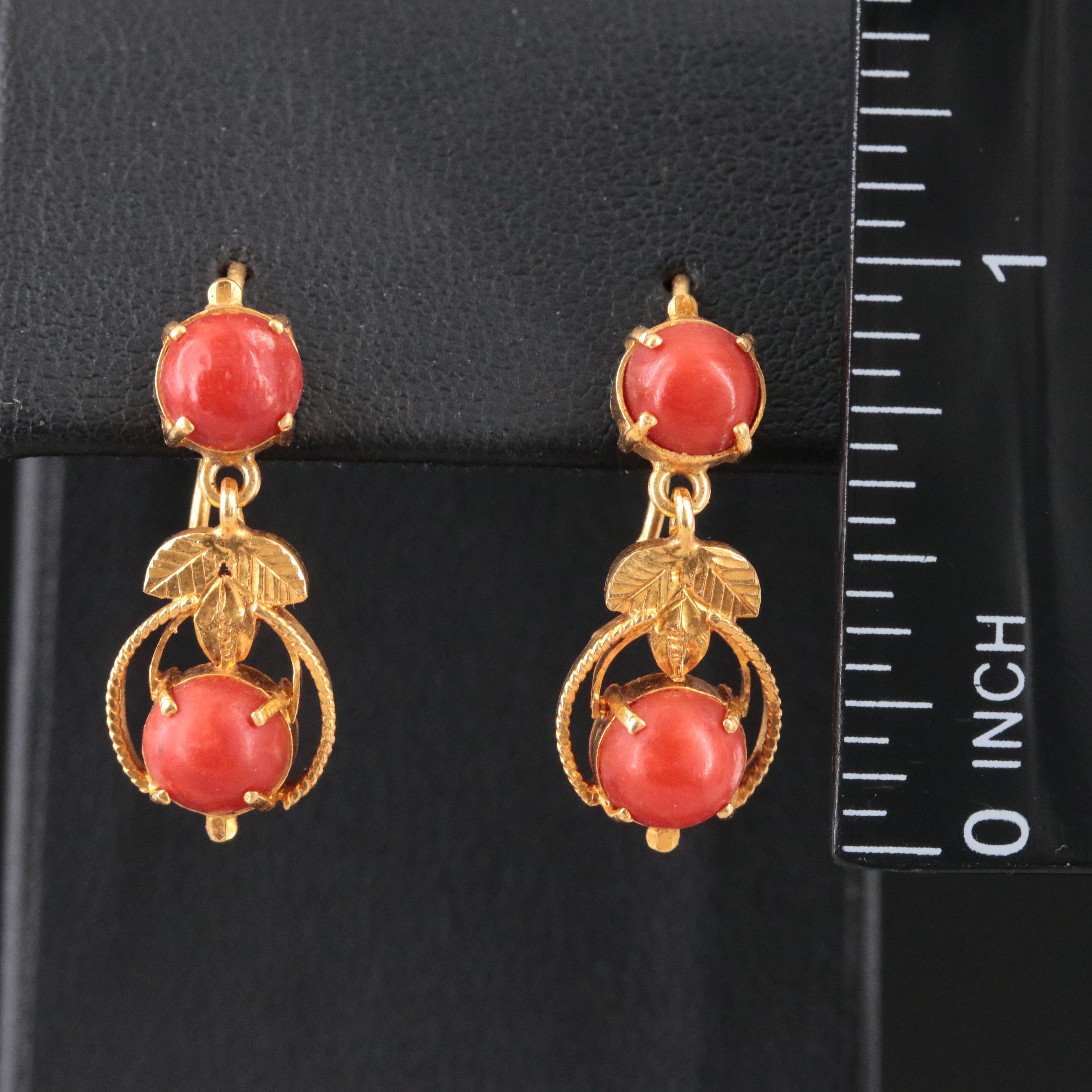 18K Coral Drop Earrings