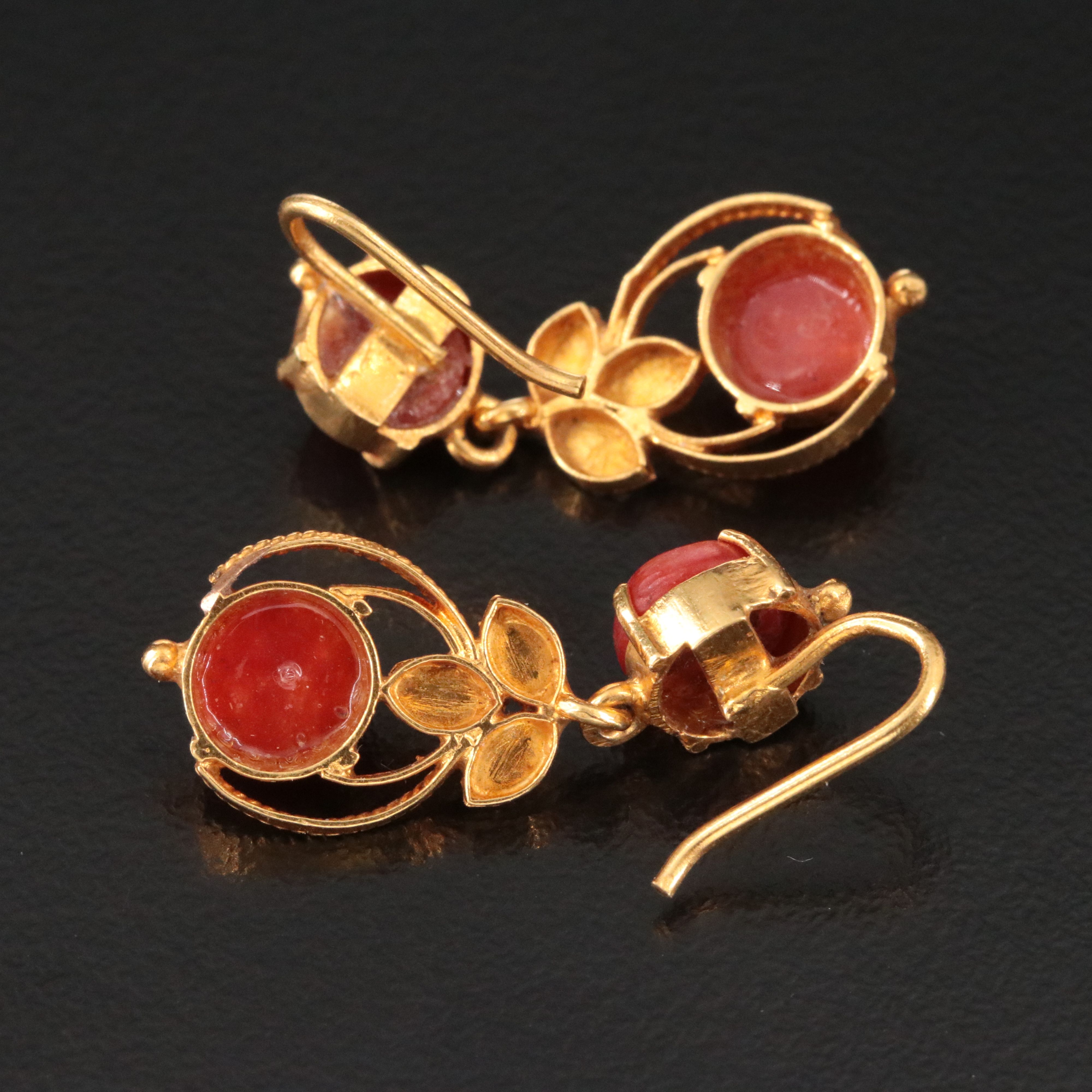 18K Coral Drop Earrings