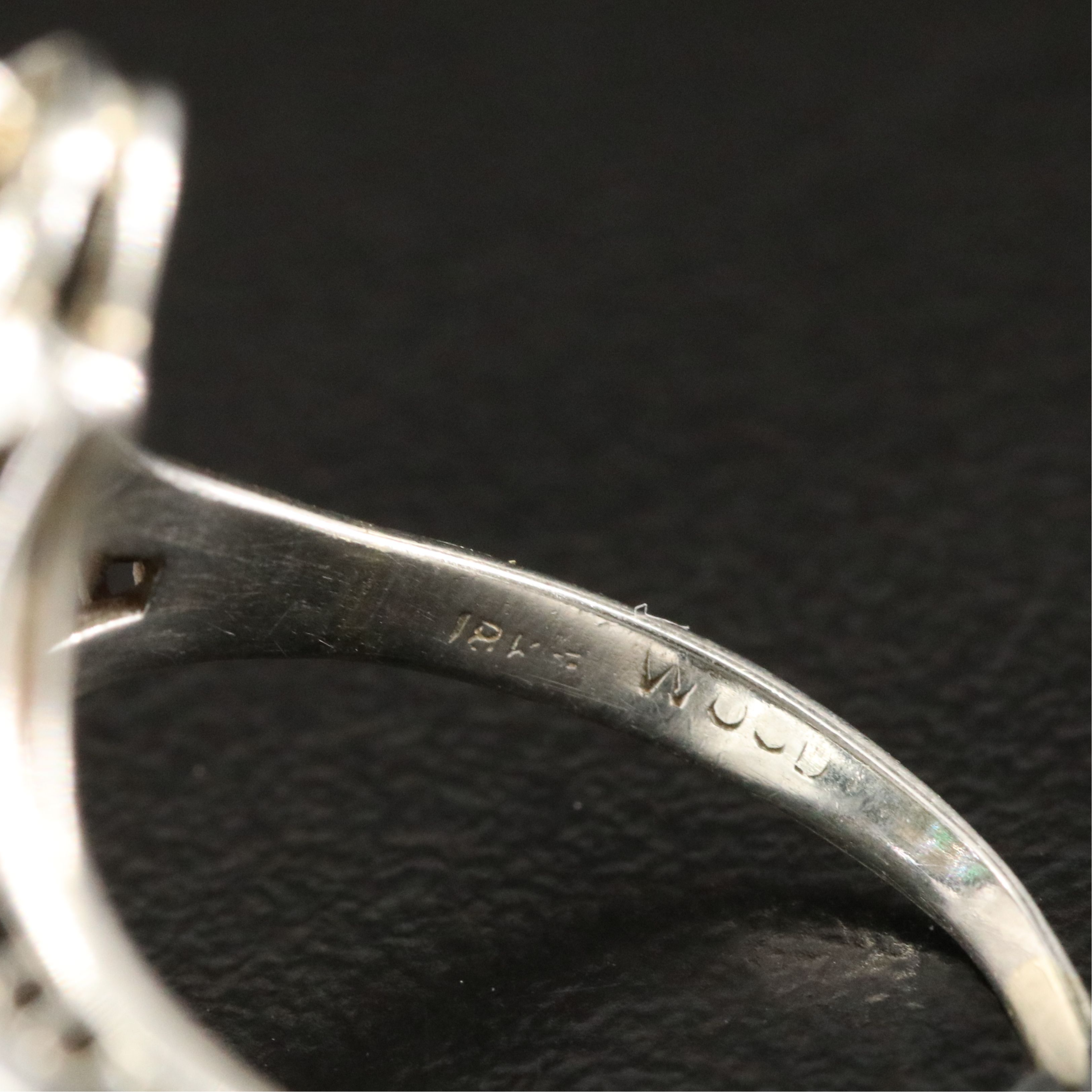 Art Deco J. R. Wood 18K 0.17 CTW Diamond and Green Glass Navette Ring