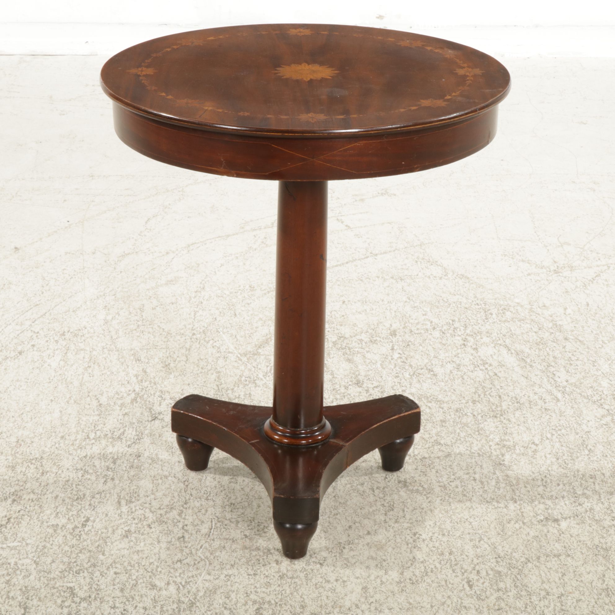 Biedermeier Style Mahogany Center Table with Marquetry Inlay