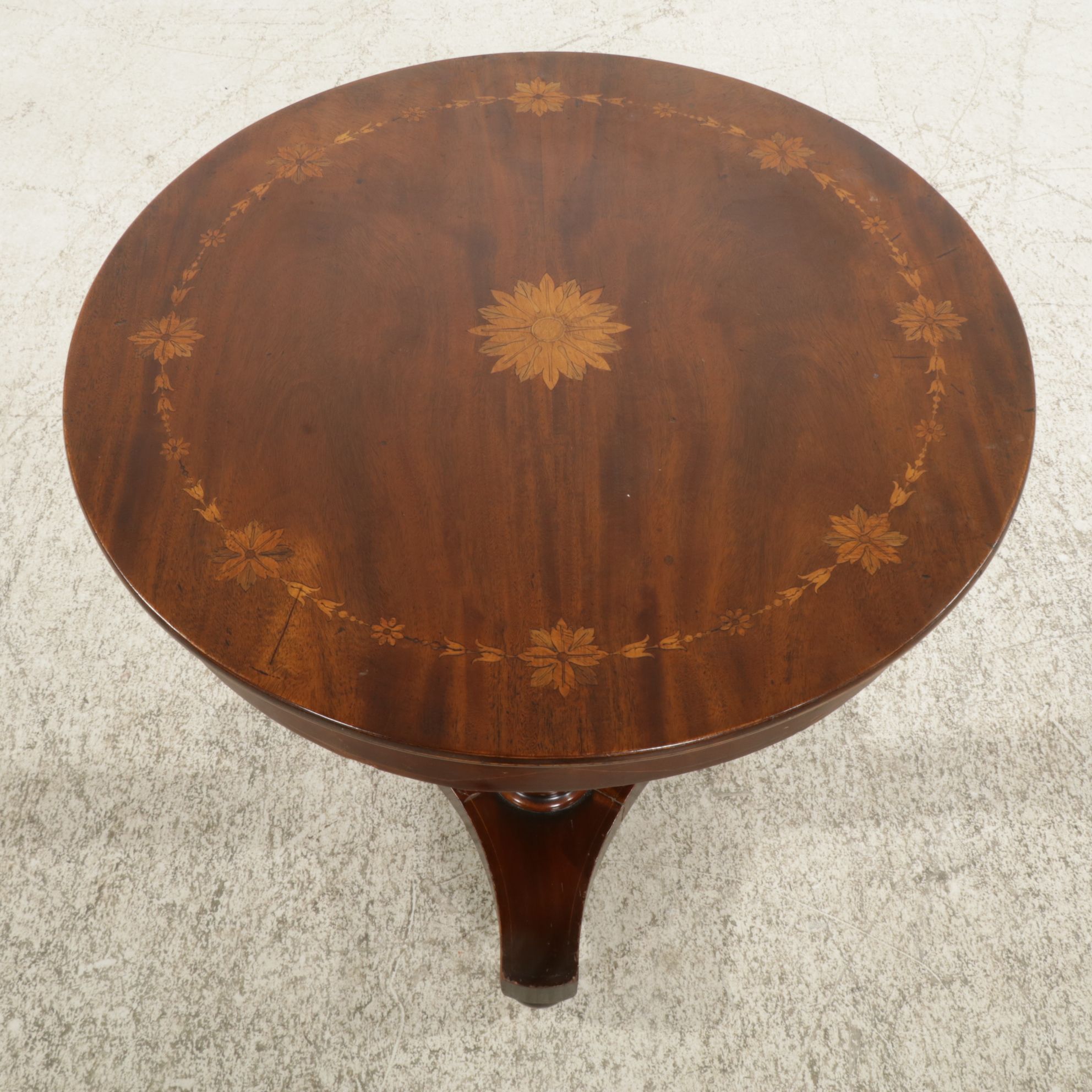 Biedermeier Style Mahogany Center Table with Marquetry Inlay