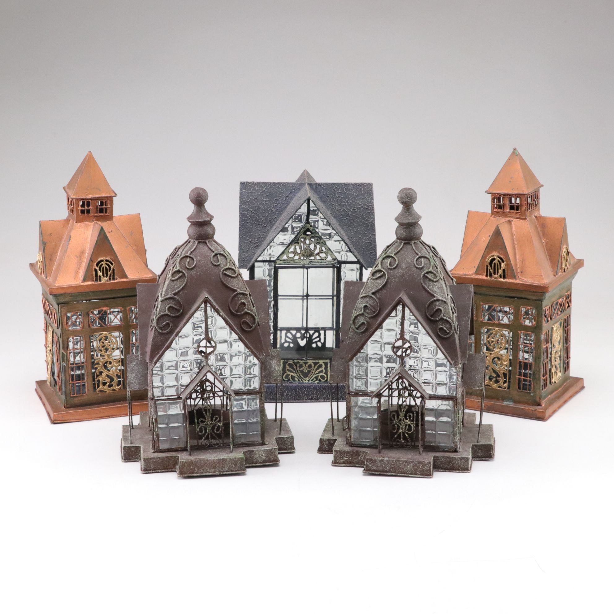 Echo Valley Metal and Glass Village House Votive Lanterns