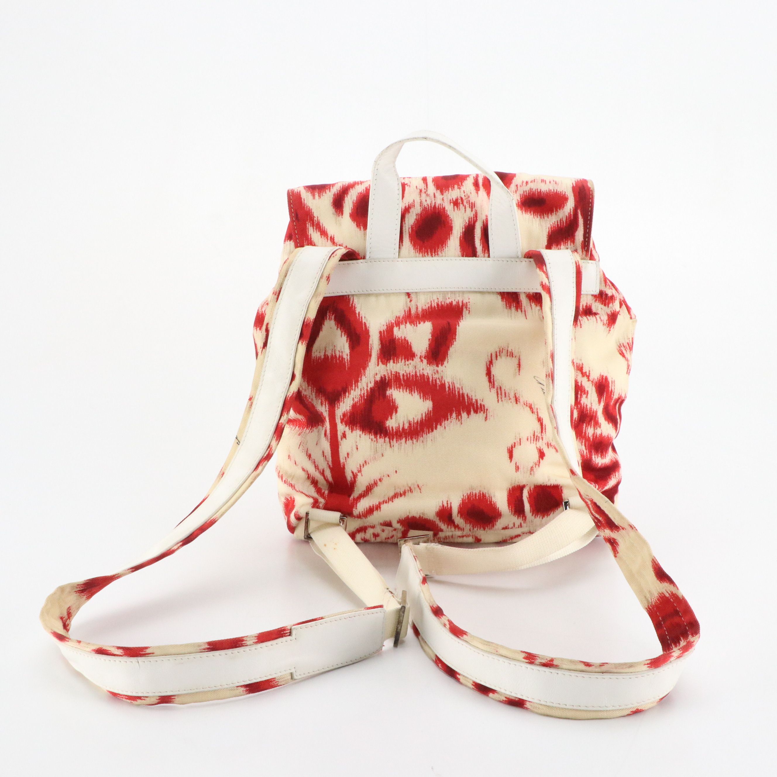 Gucci Small Patterned Nylon Backpack with White Calfskin Trim