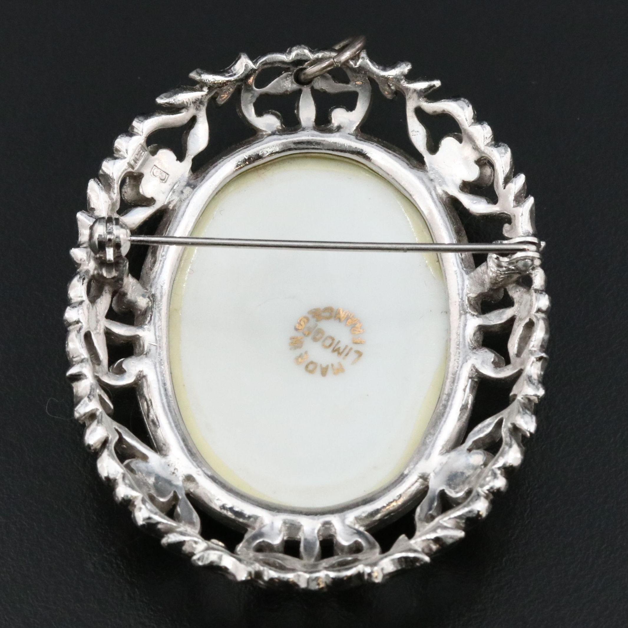 Vintage Limoges Porcelain and Marcasite Courting Converter Brooch