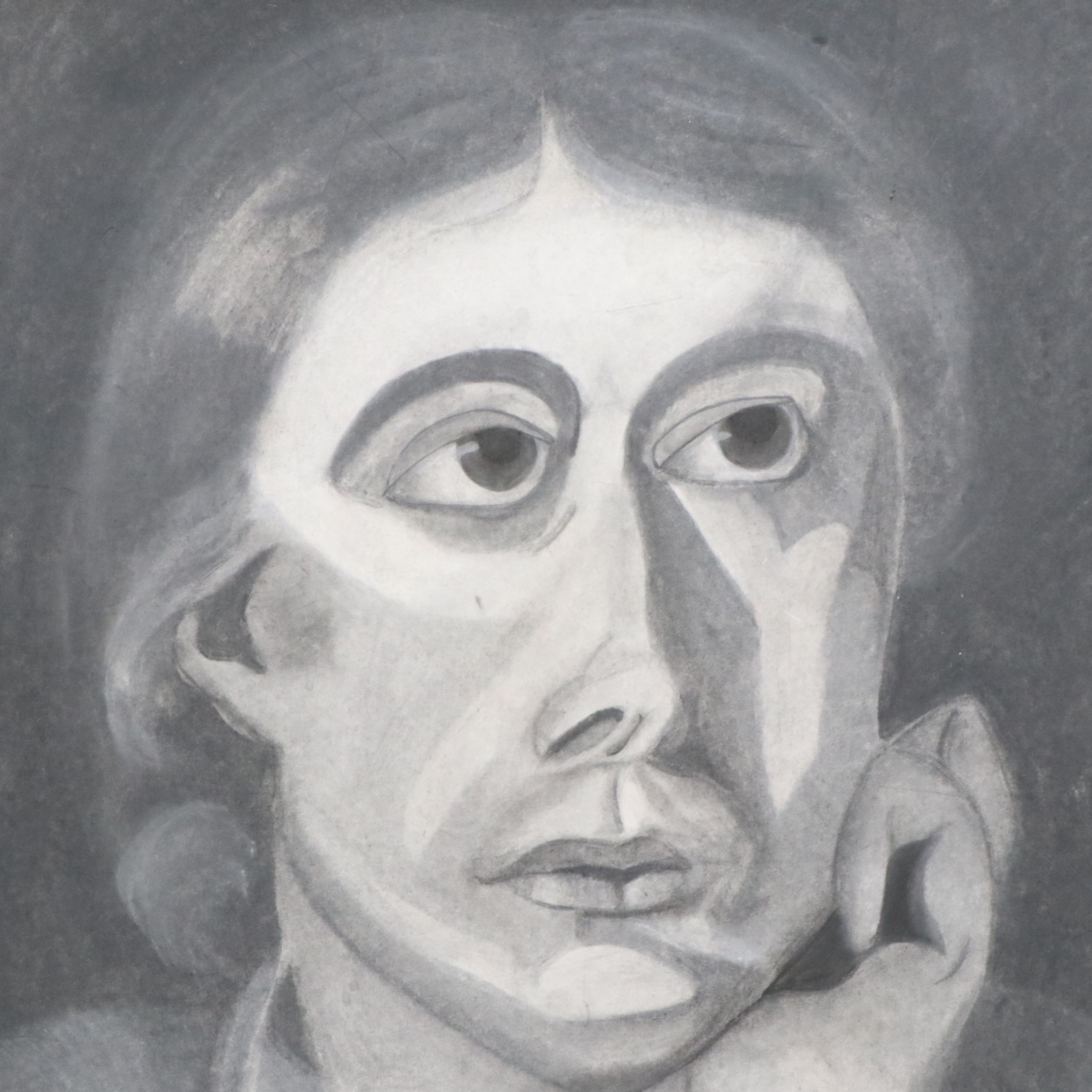 Amy Polen Charcoal Portrait Drawing of Woman, Mid to Late 20th Century