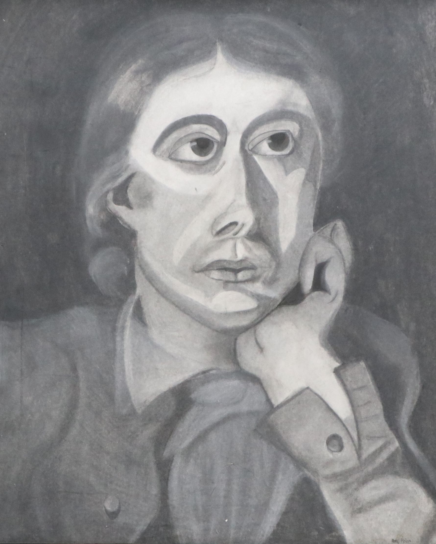 Amy Polen Charcoal Portrait Drawing of Woman, Mid to Late 20th Century
