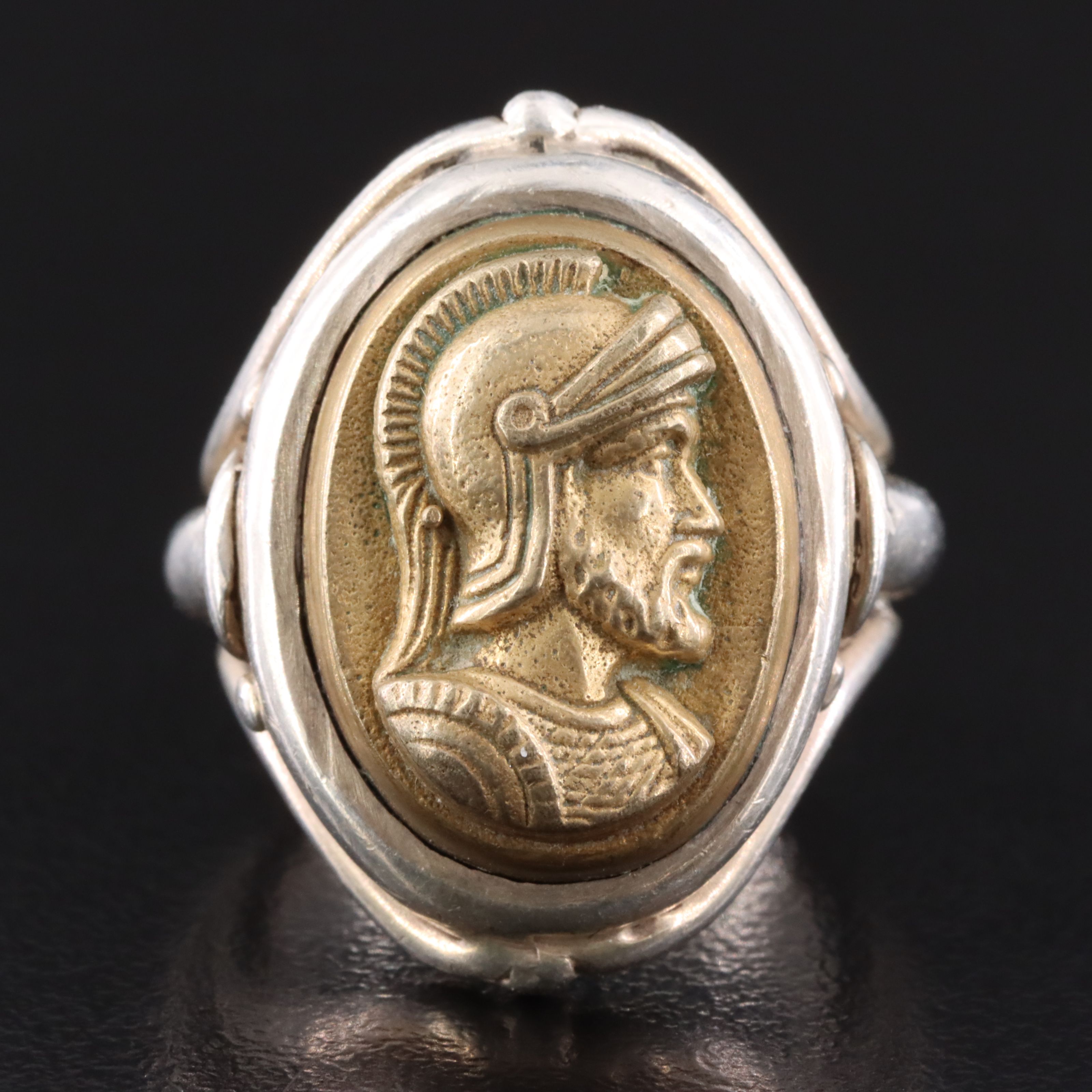 950 Silver and Brass Roman Soldier Cameo Ring