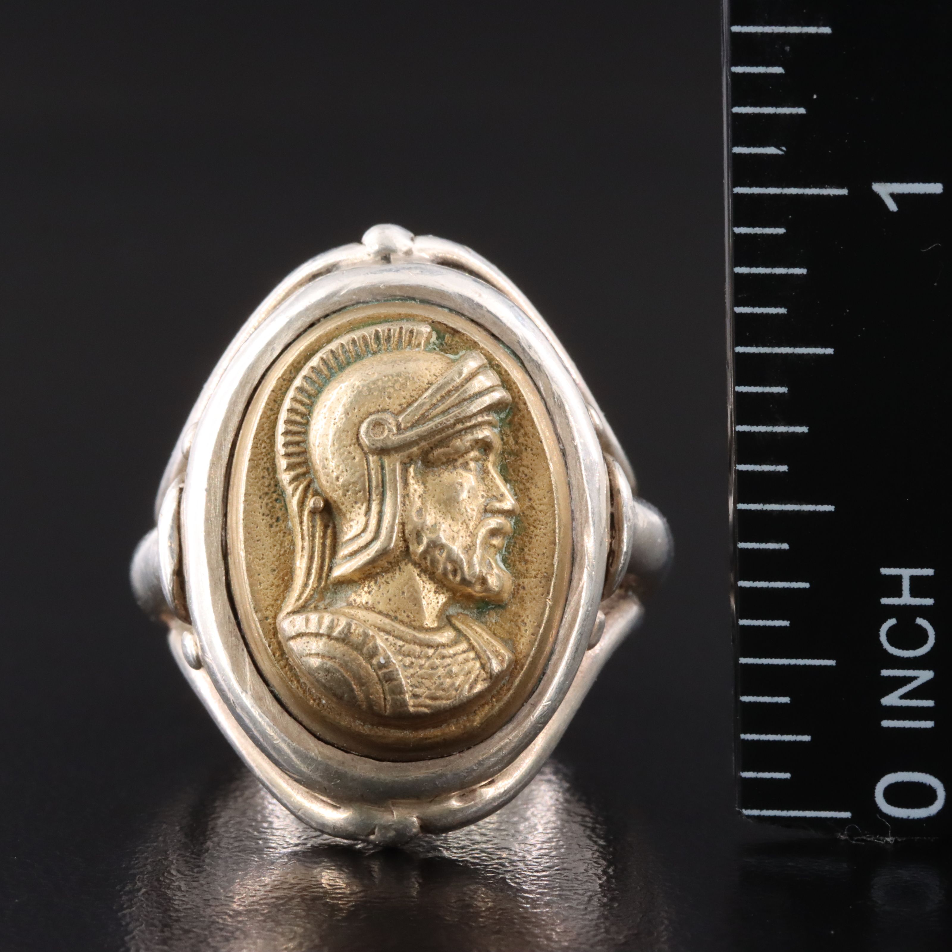 950 Silver and Brass Roman Soldier Cameo Ring