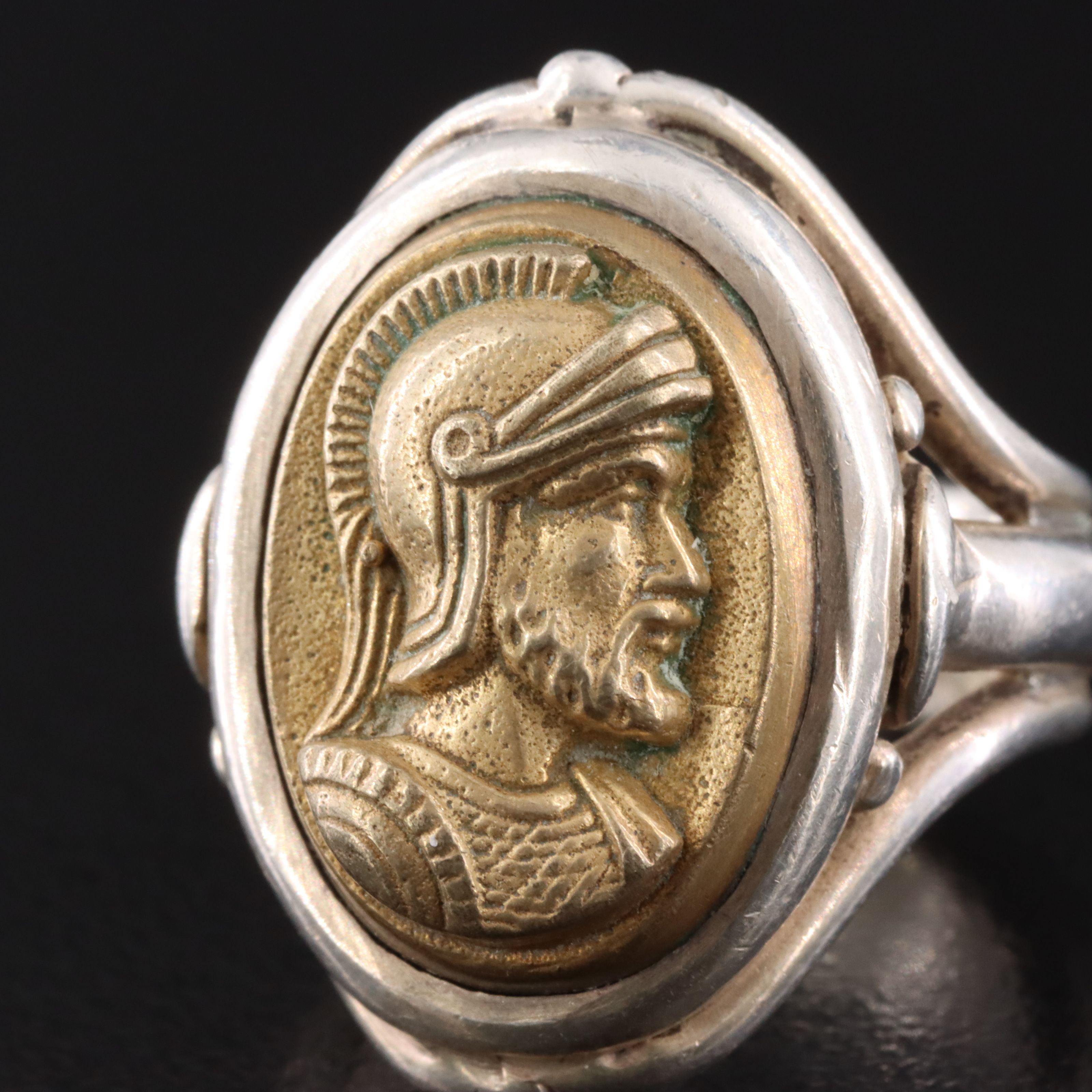 950 Silver and Brass Roman Soldier Cameo Ring