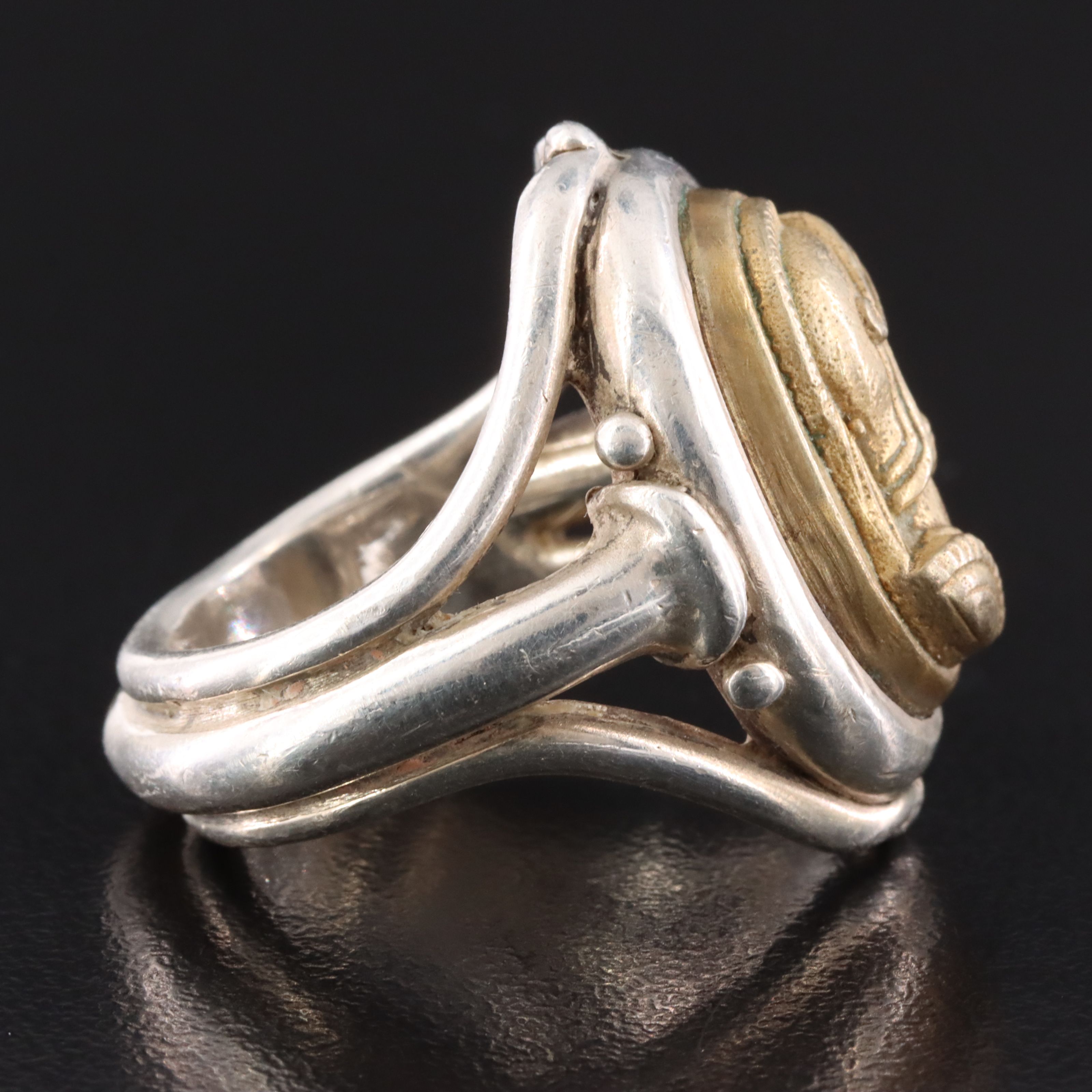 950 Silver and Brass Roman Soldier Cameo Ring
