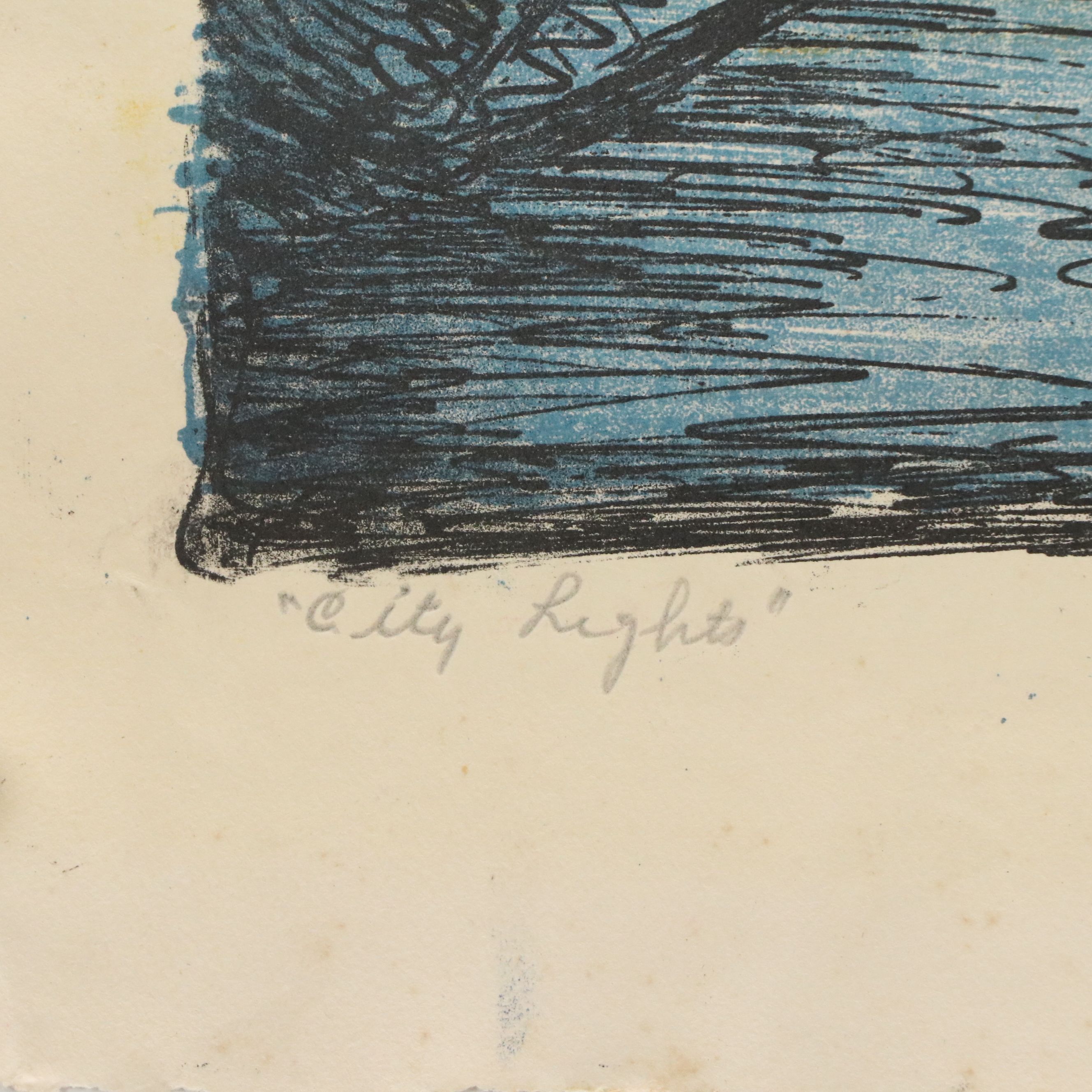 W. Prius Color Lithograph "City Lights," Late 20th Century