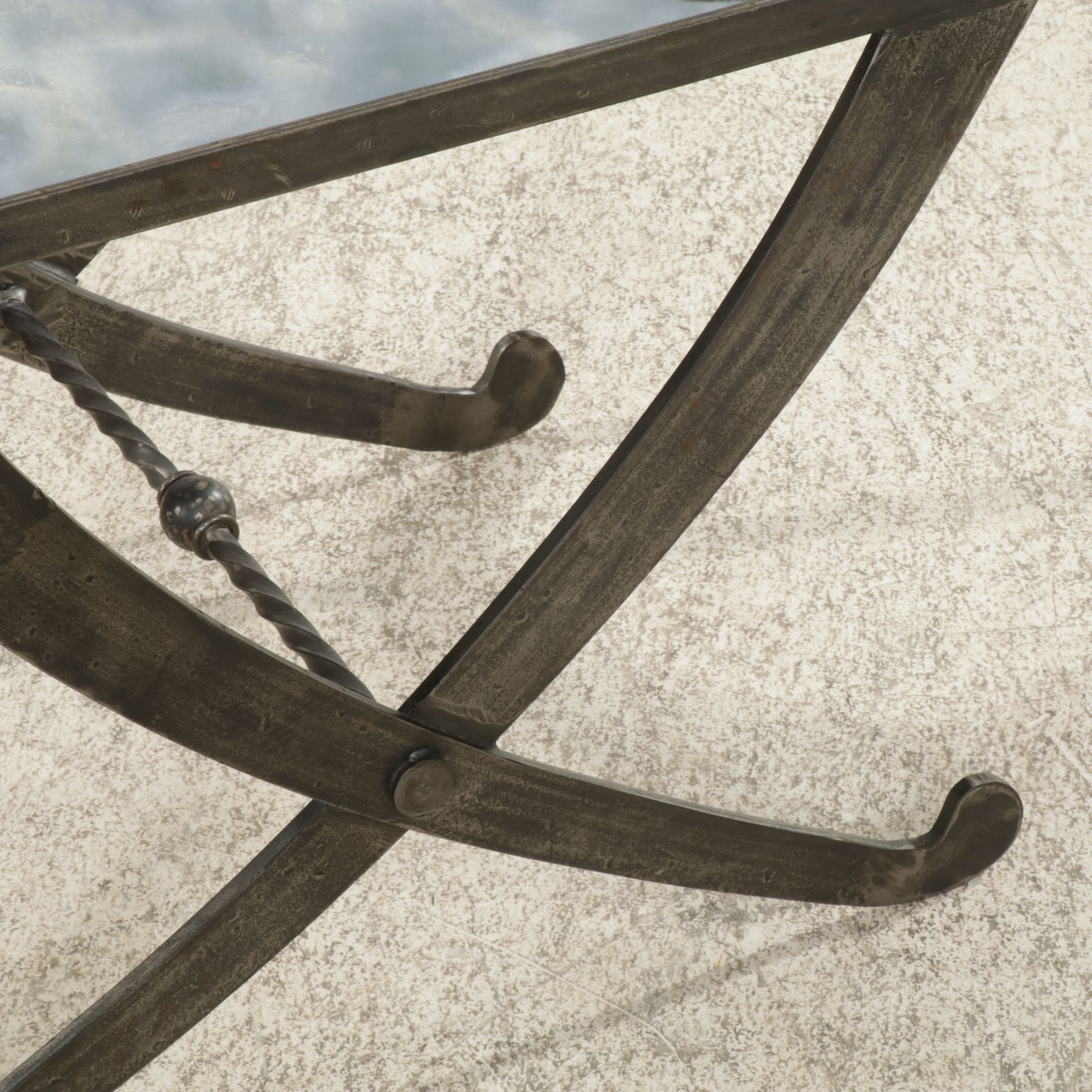 Wrought Iron Tray-Style Coffee Table with Smoked Glass Mirror Top