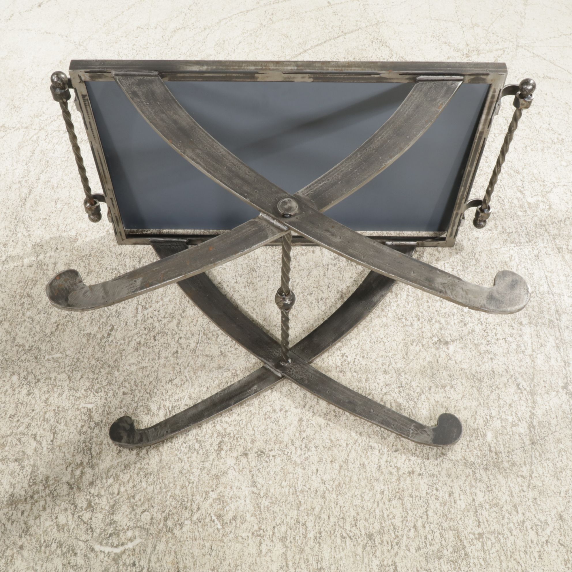 Wrought Iron Tray-Style Coffee Table with Smoked Glass Mirror Top