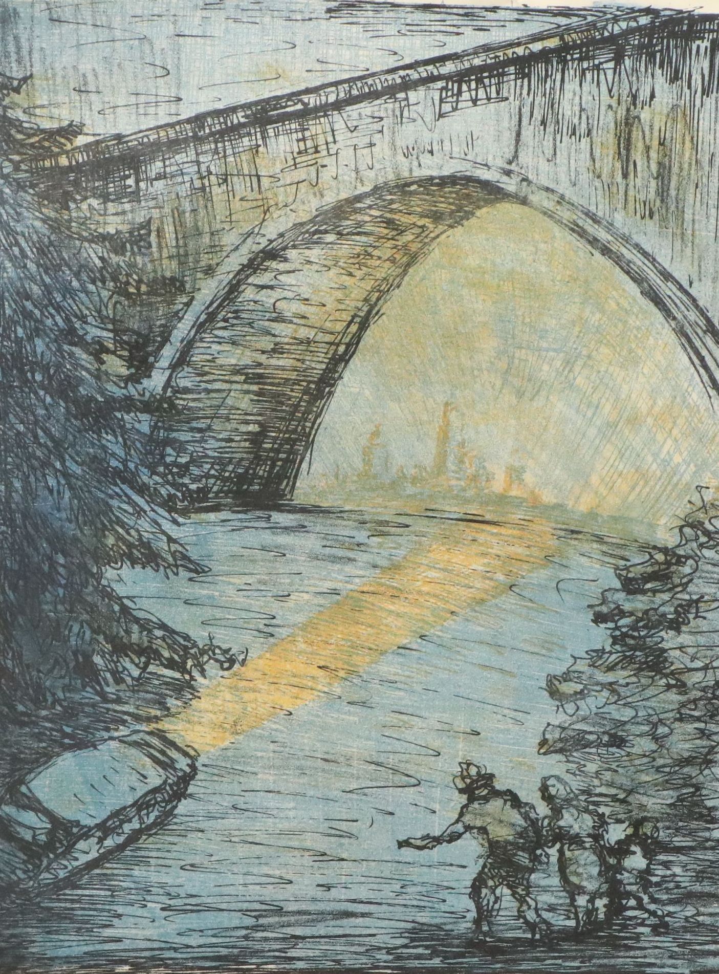 W. Prius Color Lithograph "City Lights," Late 20th Century