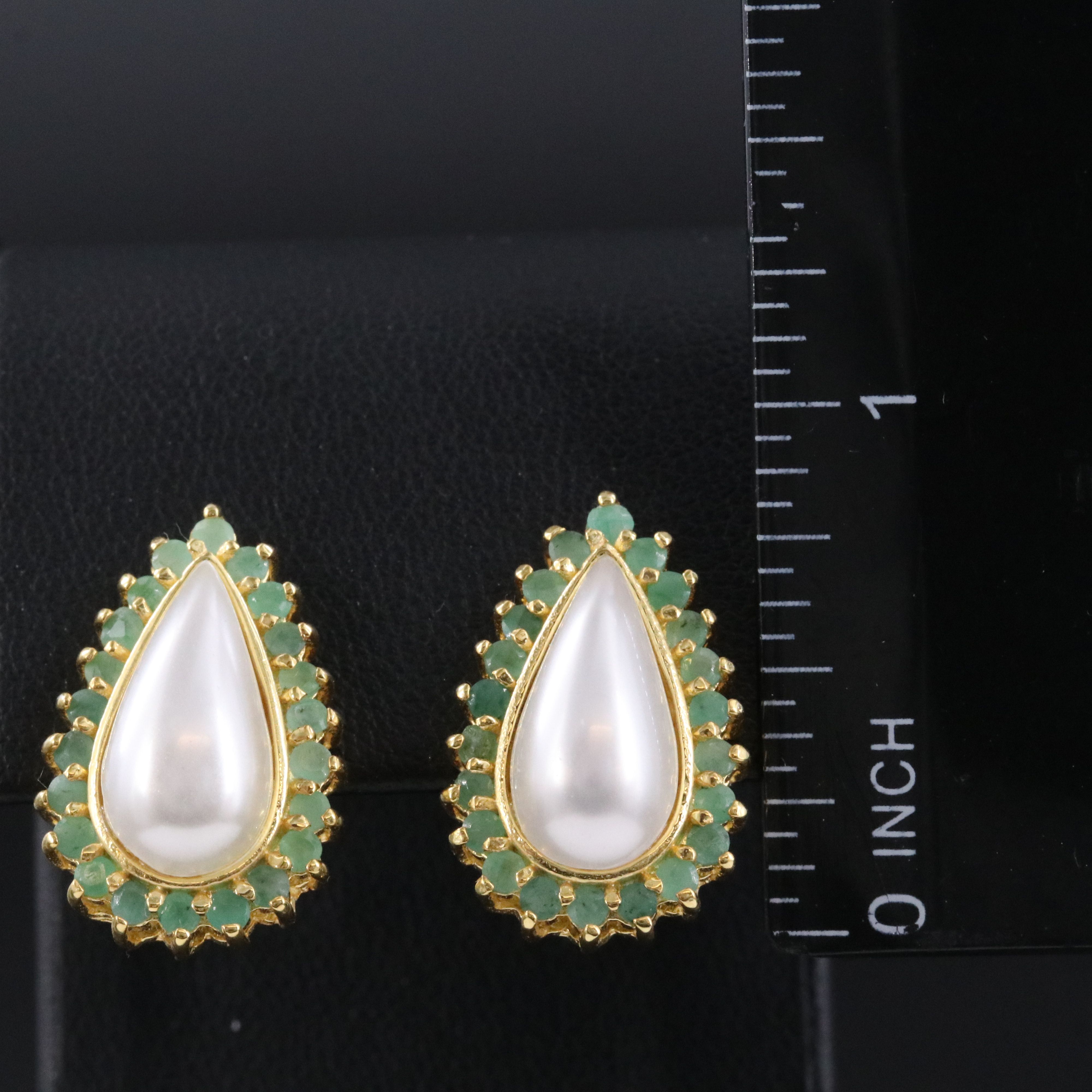 Sterling Faux Pearl and Emerald Earrings