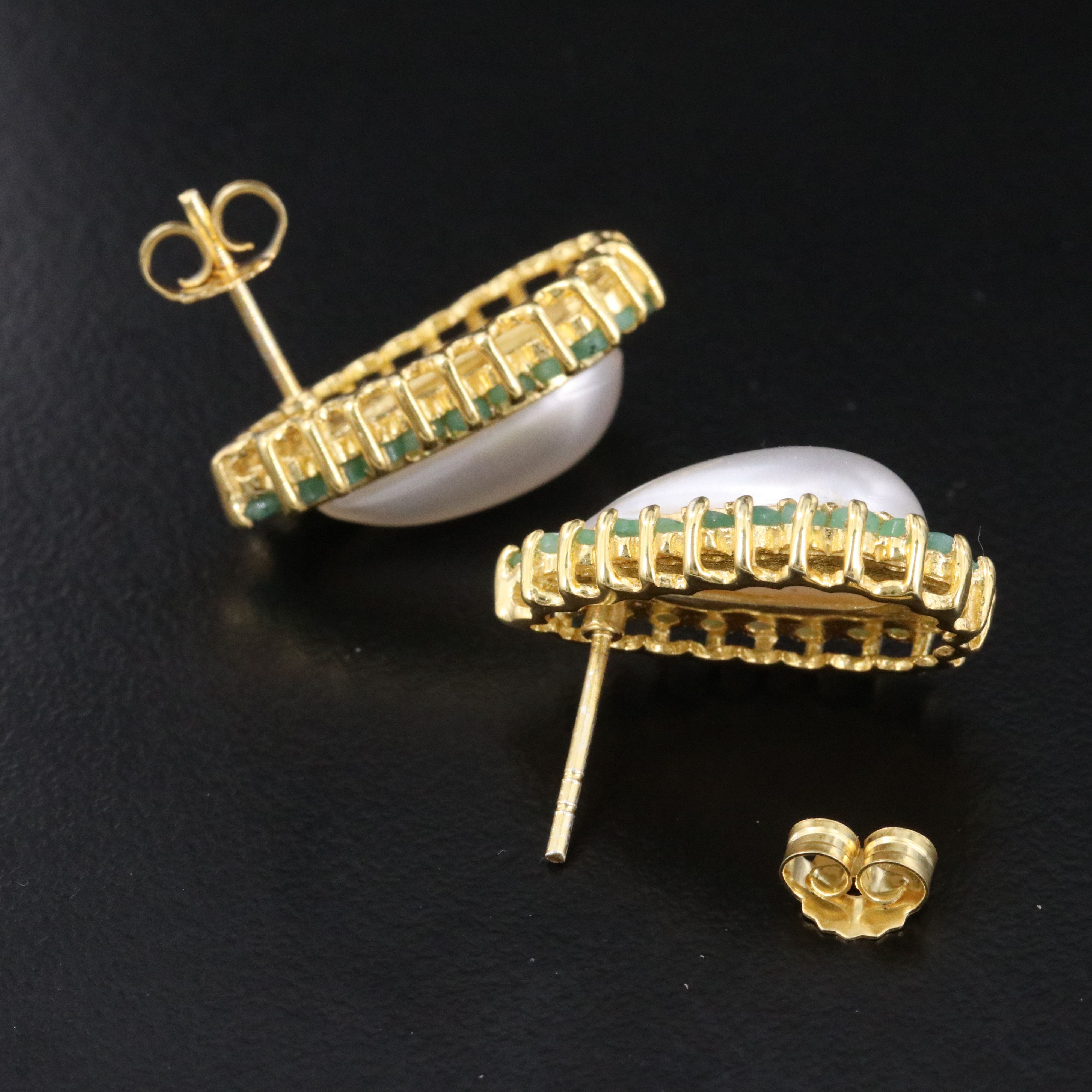 Sterling Faux Pearl and Emerald Earrings