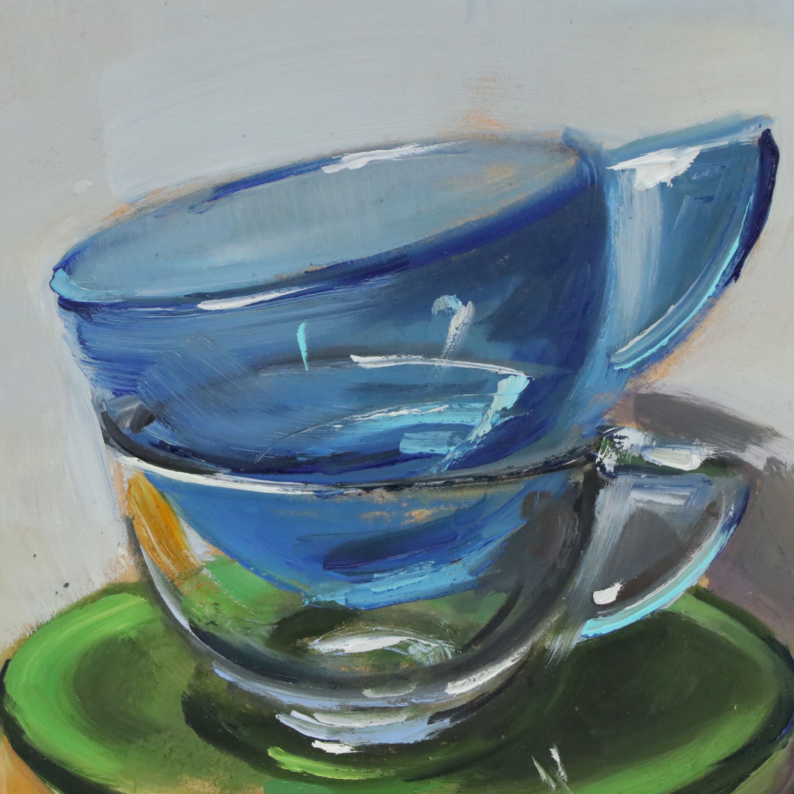 Natalia Demenko Still Life Oil Painting of Stacked Cups, 21st Century