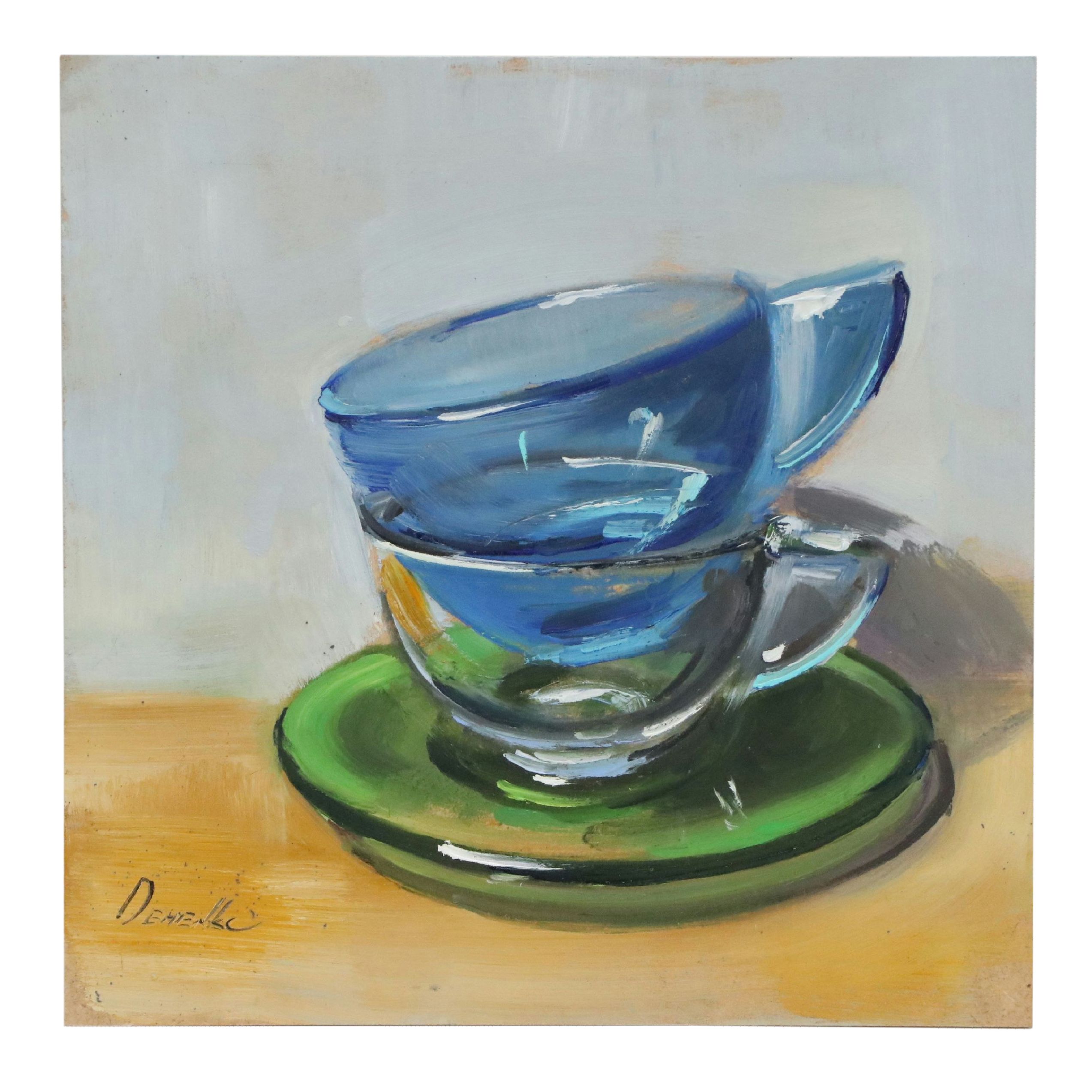 Natalia Demenko Still Life Oil Painting of Stacked Cups, 21st Century