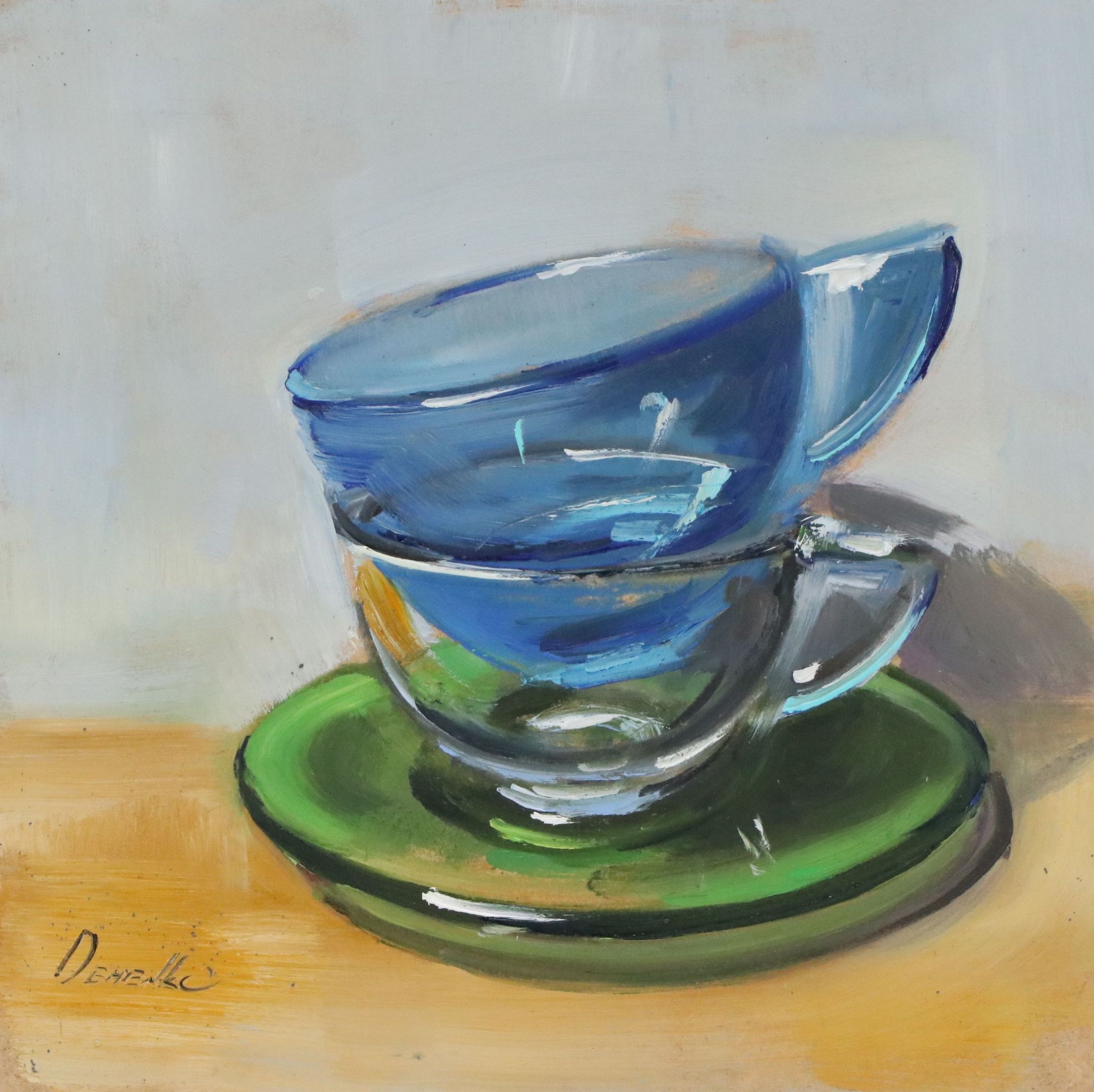 Natalia Demenko Still Life Oil Painting of Stacked Cups, 21st Century