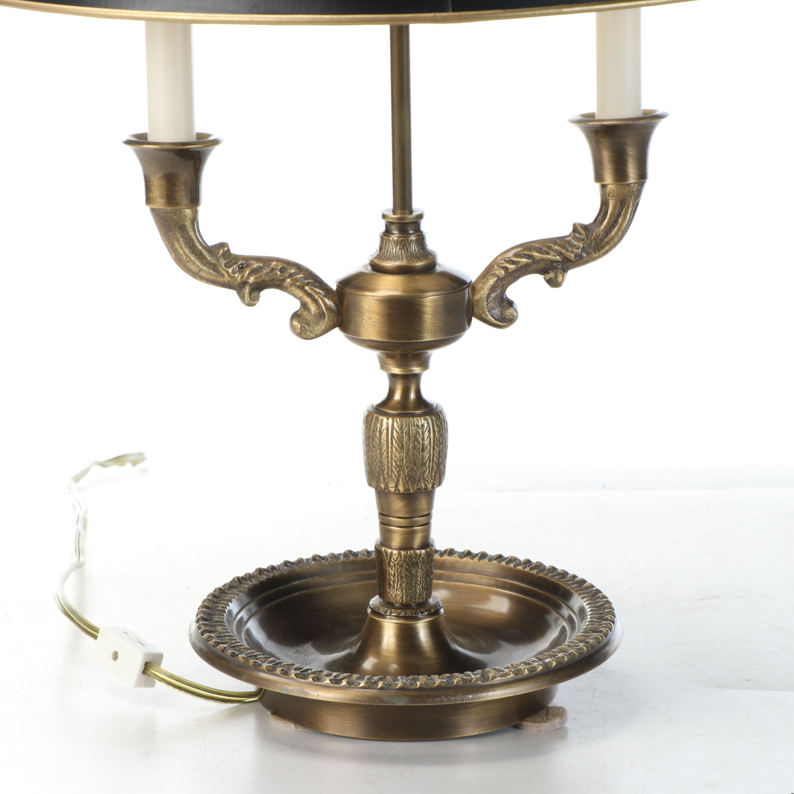 Neoclassical Bouillotte Brass Table Lamp with Black Paper Shade