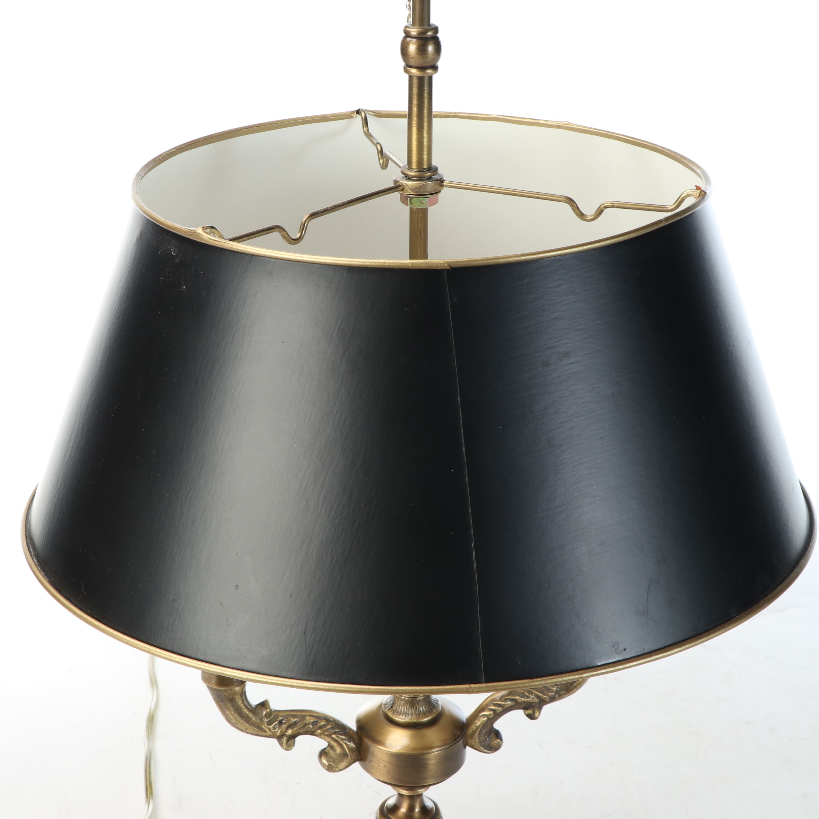 Neoclassical Bouillotte Brass Table Lamp with Black Paper Shade